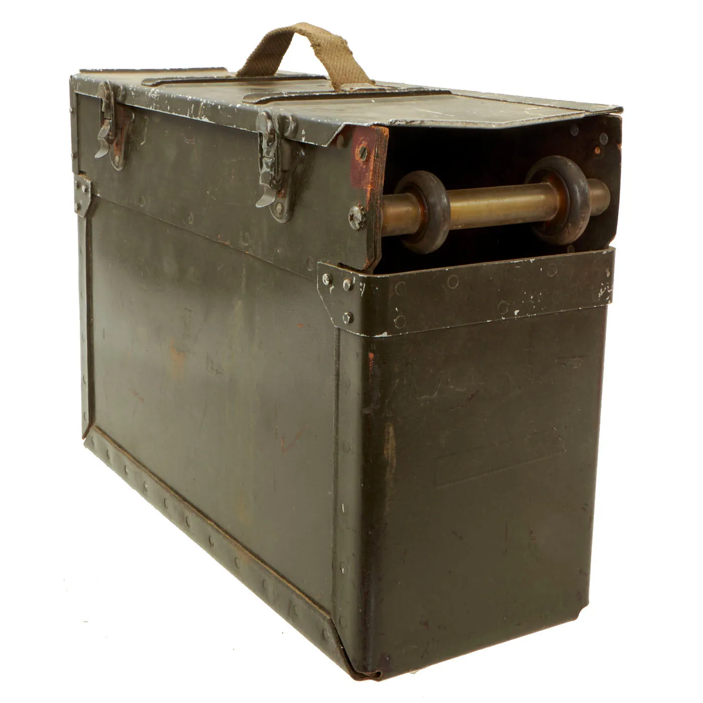 Original U.S. WWII B-24 Bombardier Chin Turret Seat With .50 Cal Ammunition Box And Flexible Feed Chute - 3 Items