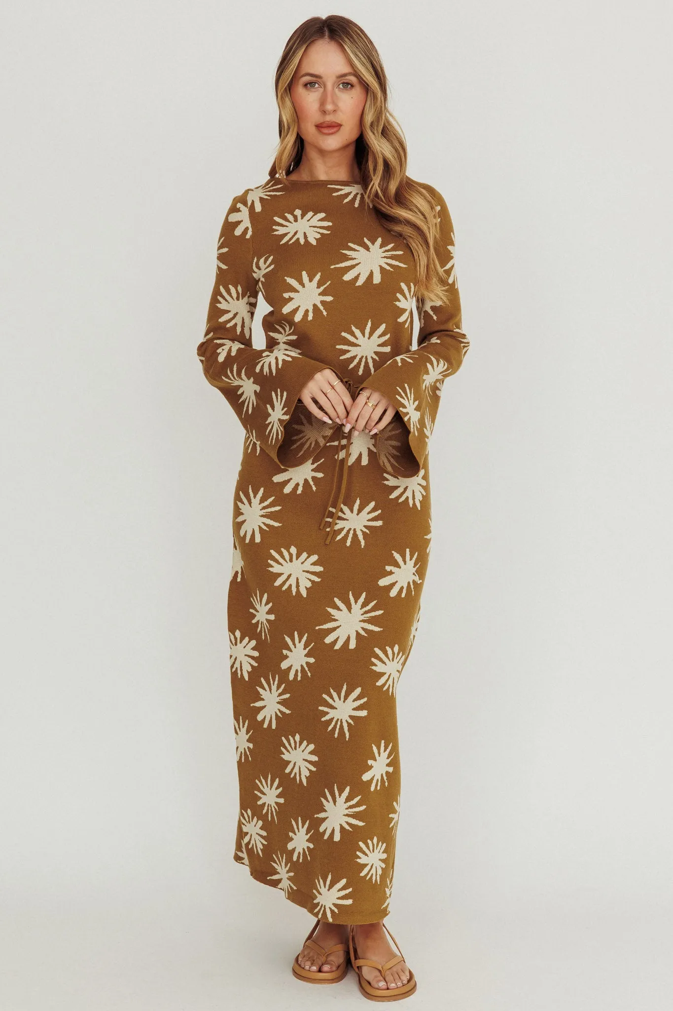 Orleans Star Print Knit Maxi Dress Olive