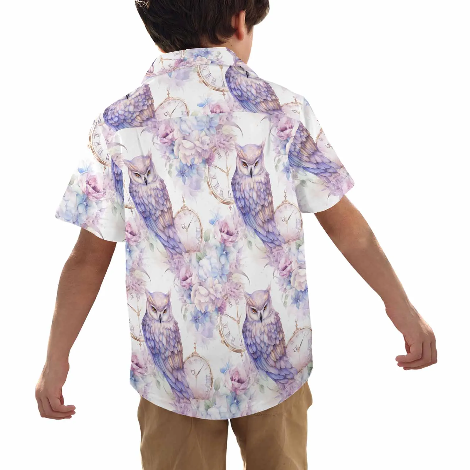 Pastel Owls  Little Boys Hawaiian Shirt