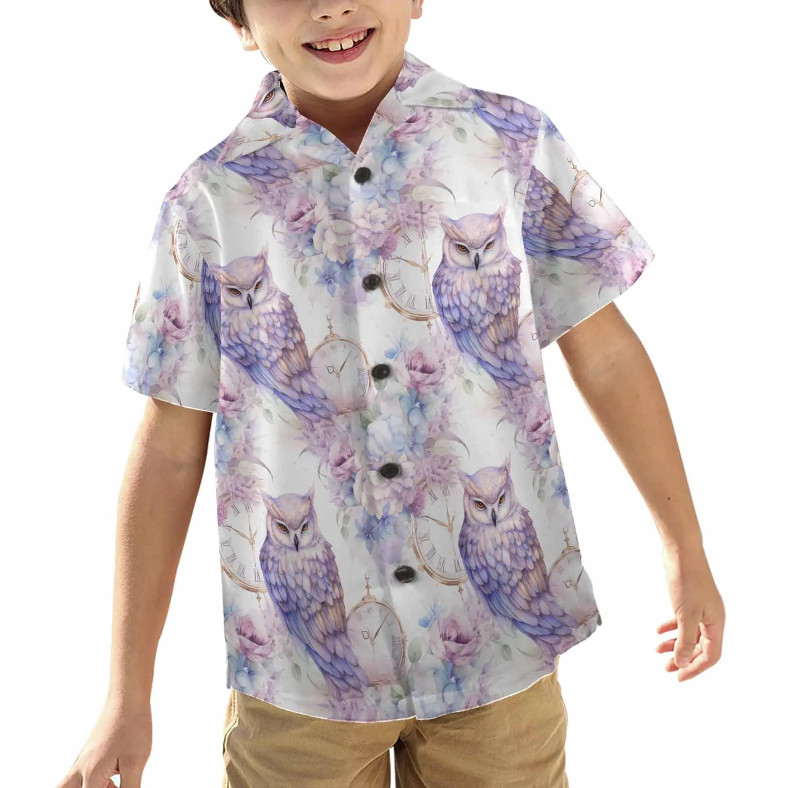 Pastel Owls  Little Boys Hawaiian Shirt