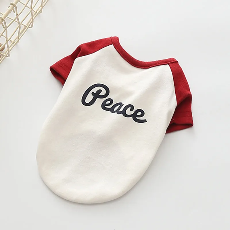 Plain Peace Red Sleeve Cotton Spring Small Dog Shirt