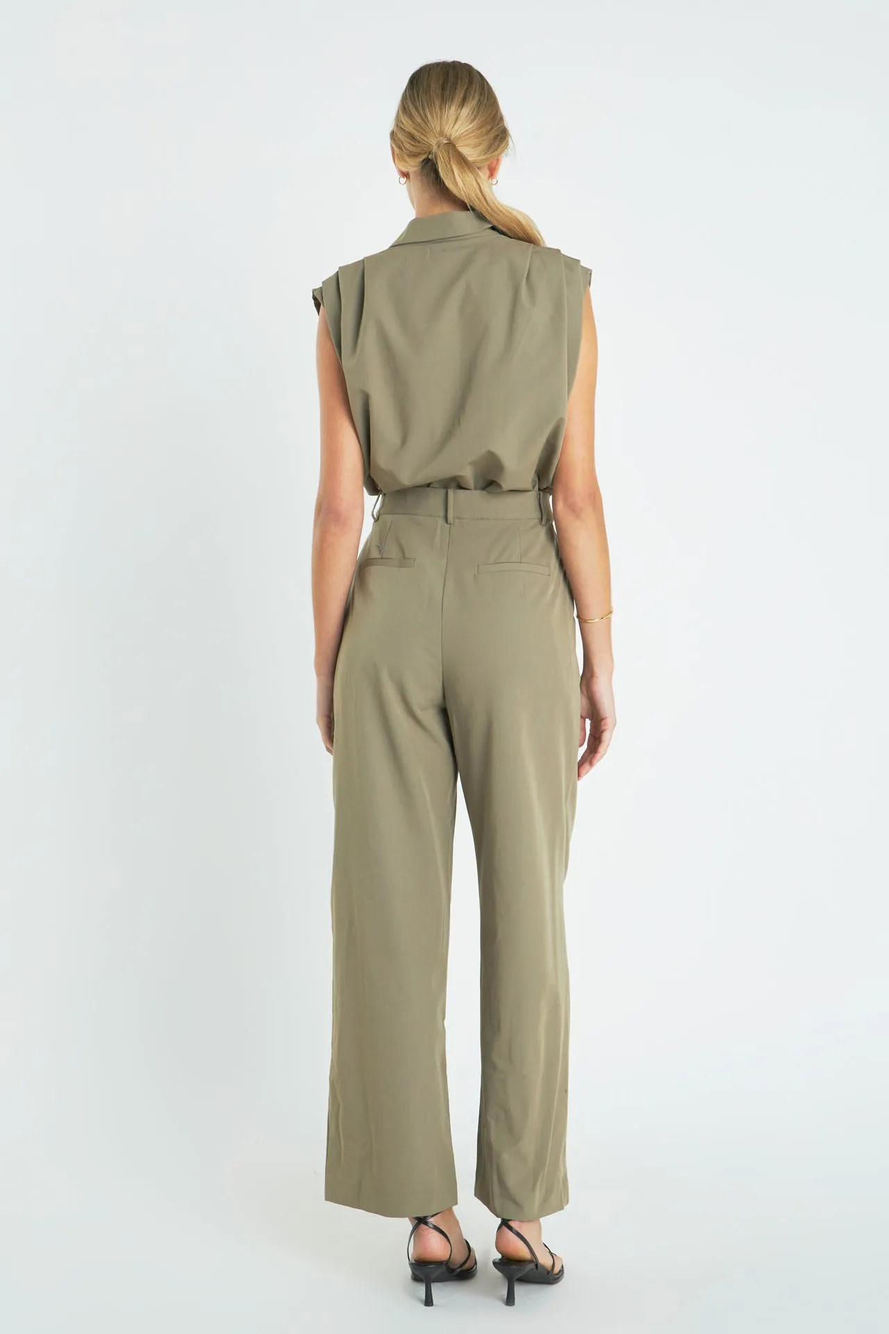 Pleated Sleeveless Jumpsuit