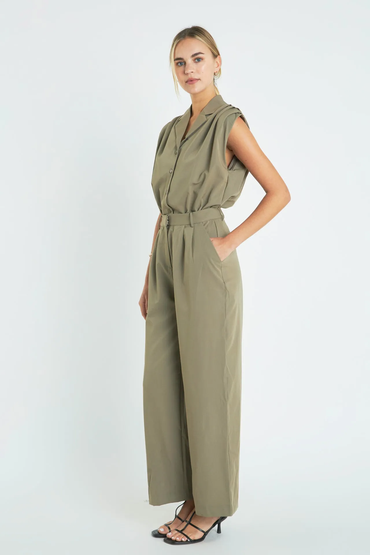 Pleated Sleeveless Jumpsuit