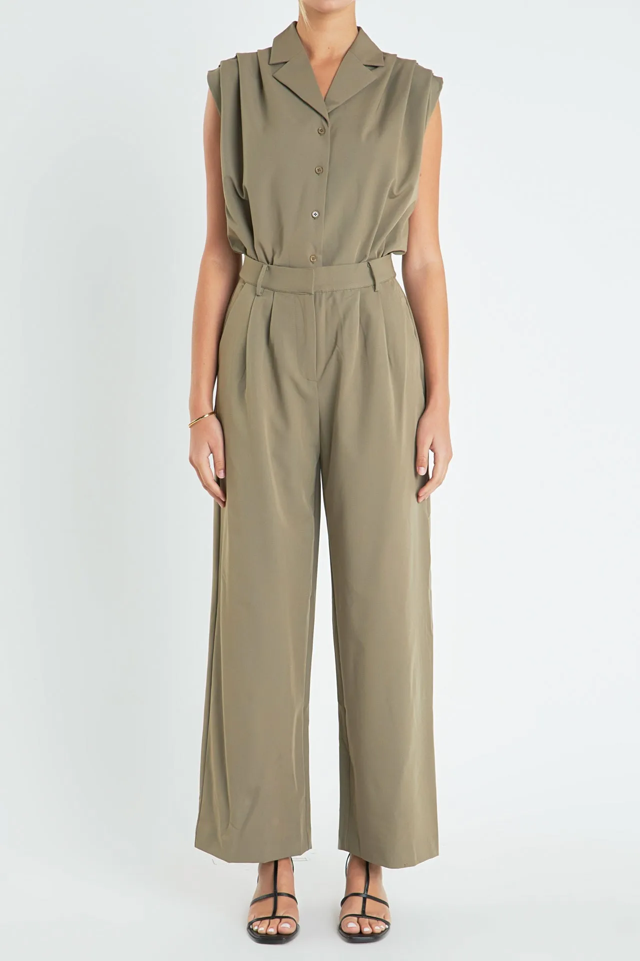 Pleated Sleeveless Jumpsuit