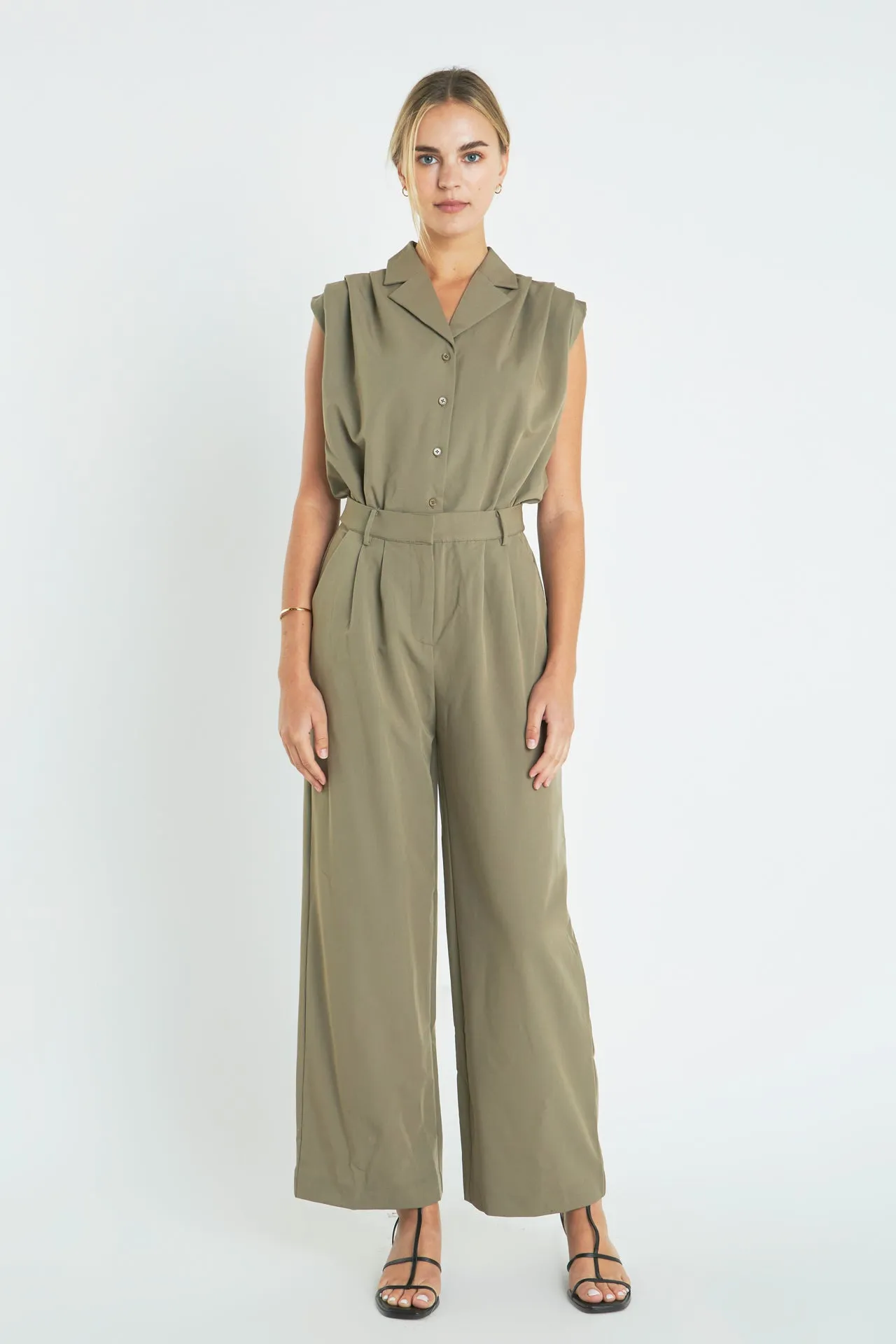 Pleated Sleeveless Jumpsuit