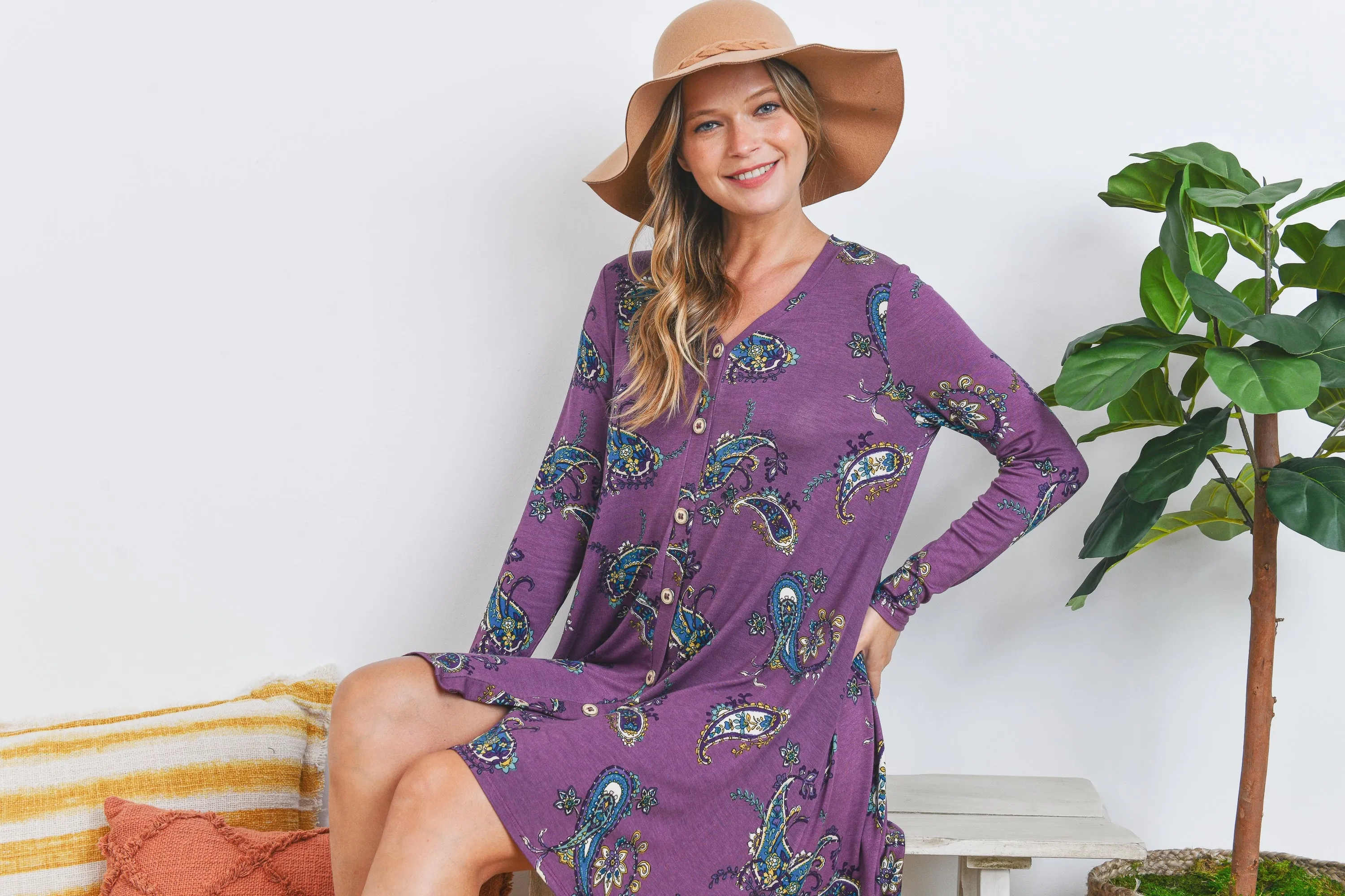 PLUM WITH PAISLEY PRINT DRESS