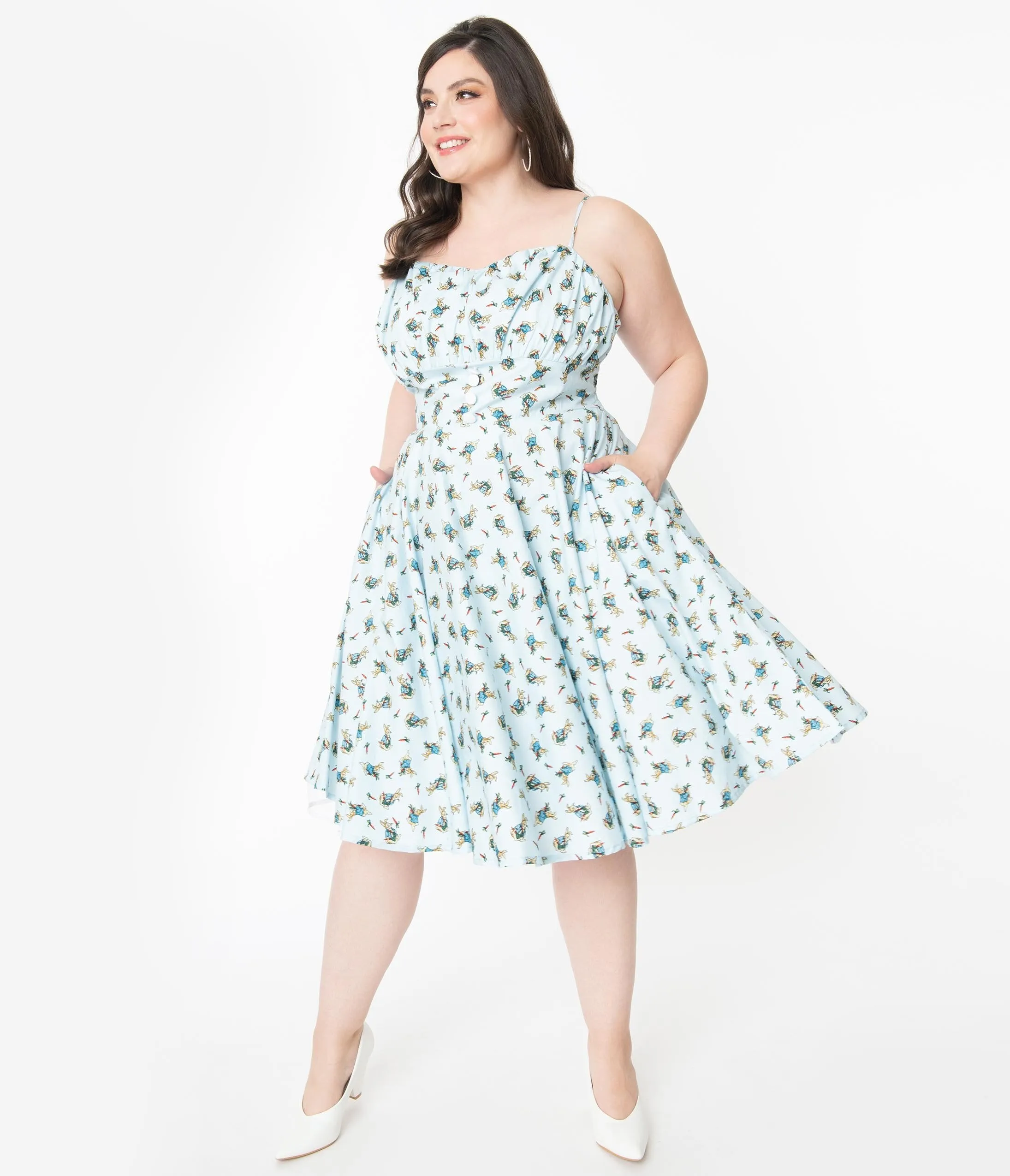 Plus Size 1950s Light Blue Bunny Print Dolly Swing Dress