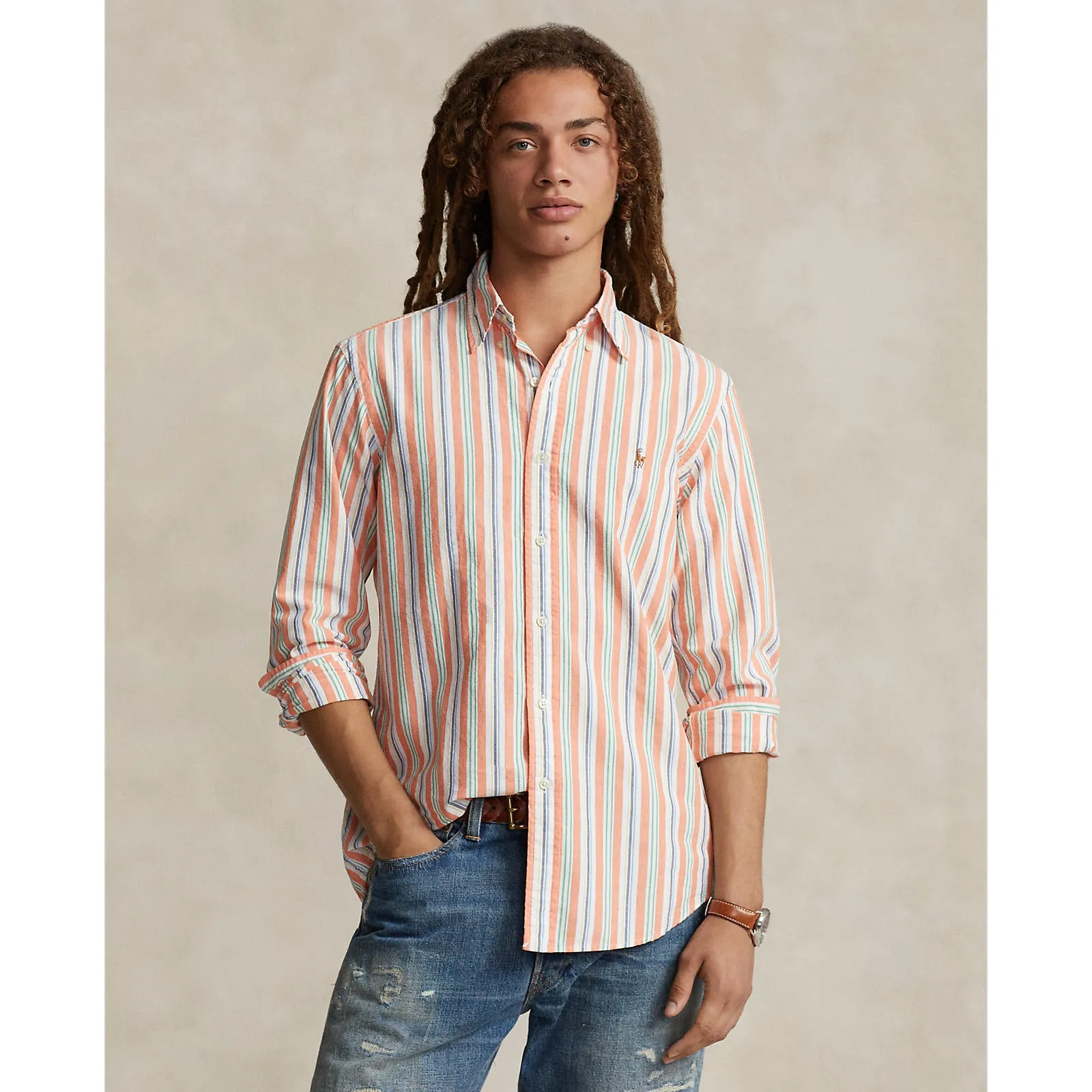 Polo Ralph Lauren - Oxford Shirt - Stripe - Orange, White, Multi