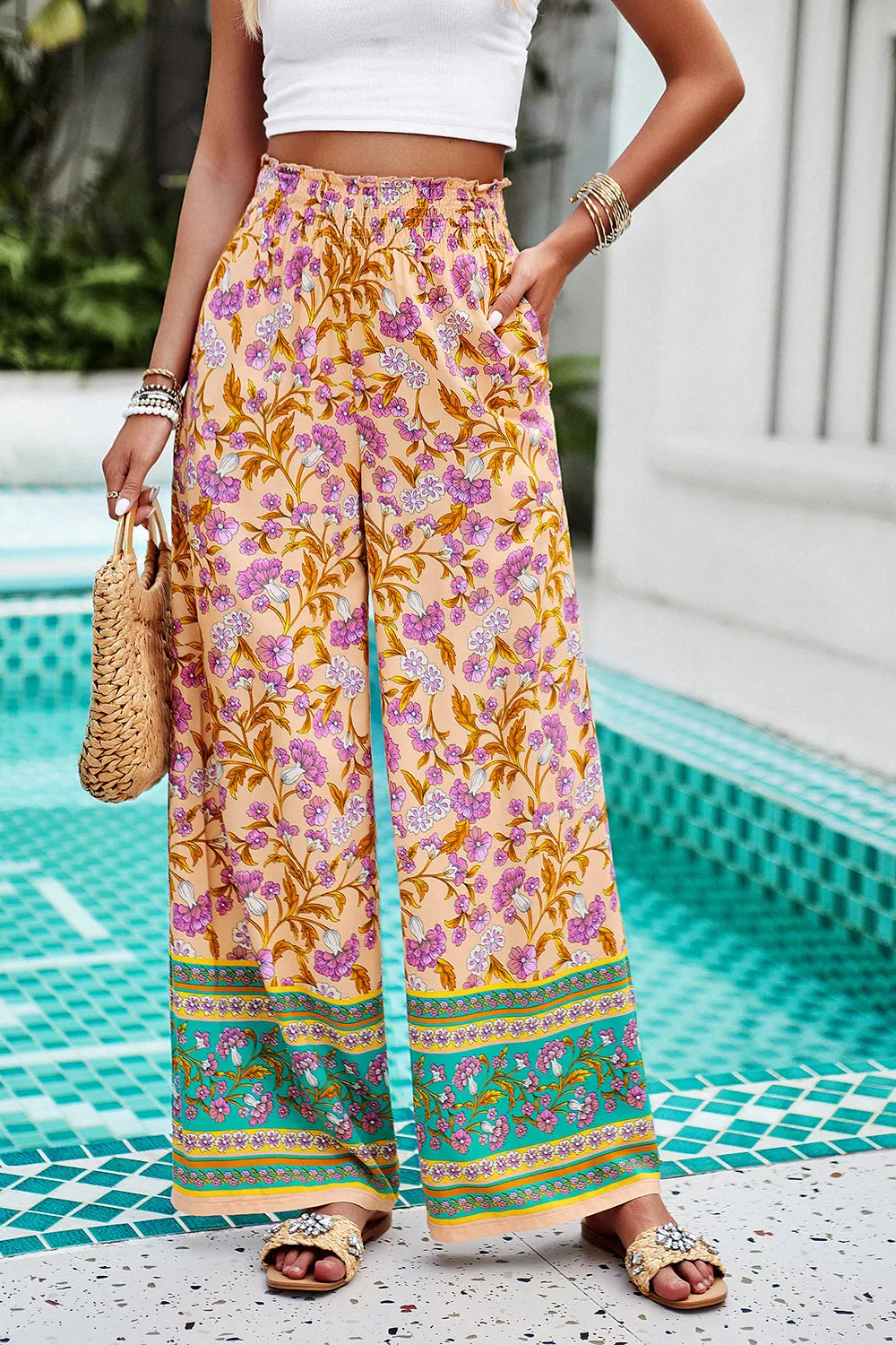 Printed High Waist Wide Leg Pants