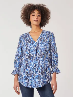 Printed Smocked Sleeve Pleat Front Tunic