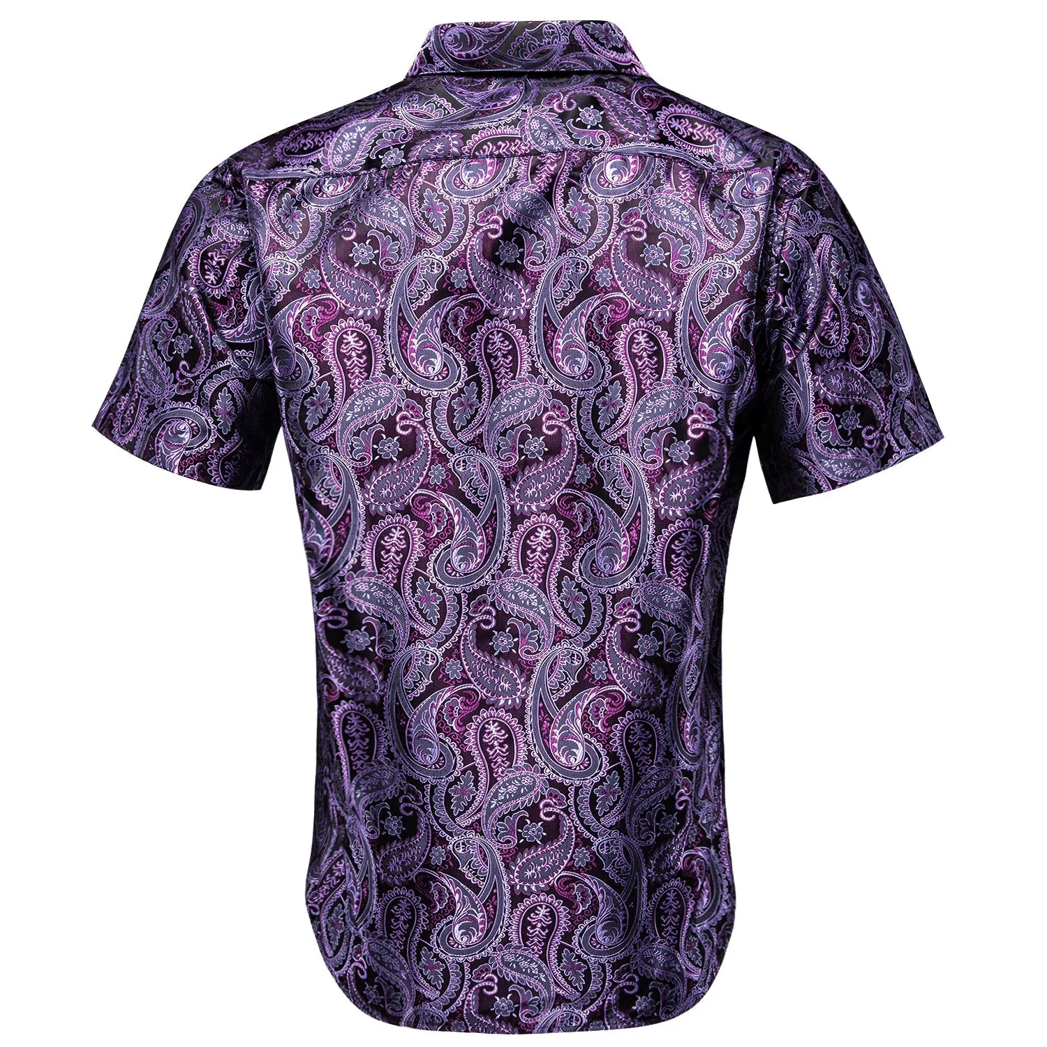 Purple and Black Paisley Short Sleeve Dress Shirt