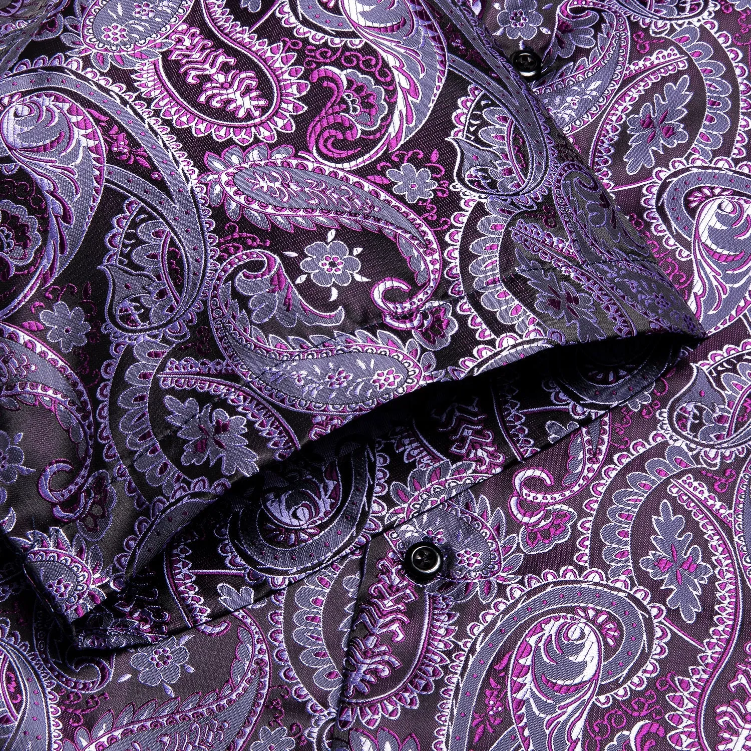 Purple and Black Paisley Short Sleeve Dress Shirt