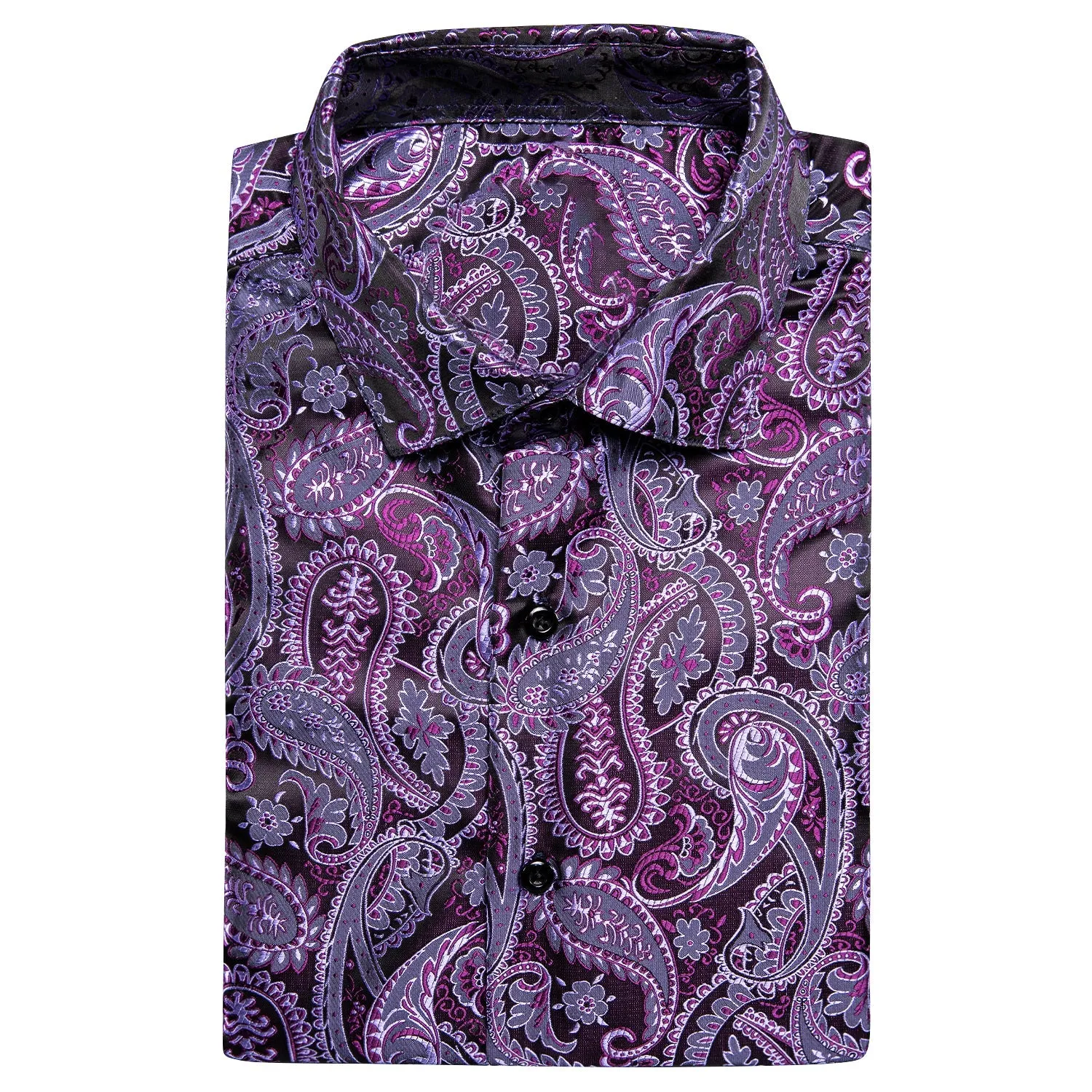 Purple and Black Paisley Short Sleeve Dress Shirt