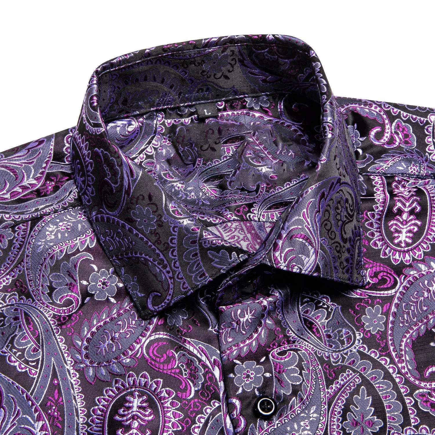 Purple and Black Paisley Short Sleeve Dress Shirt