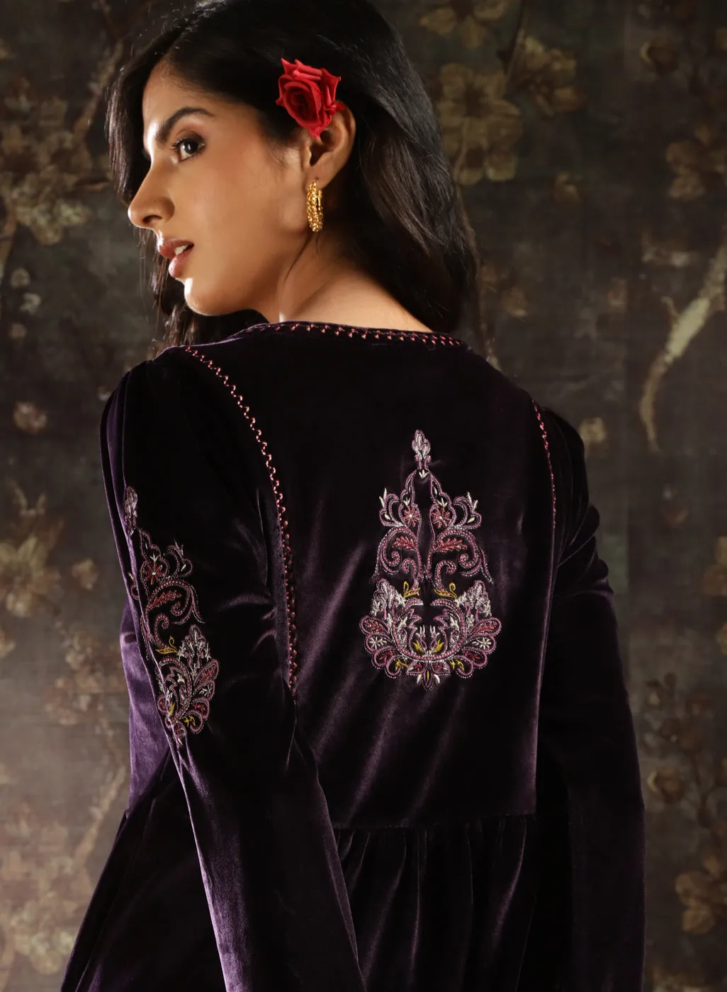 Purple Velvet Tunic with Threadwork and Tassels