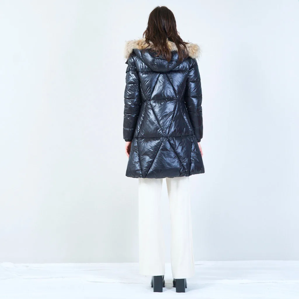 Quilted puffer jacket with hood wholesale