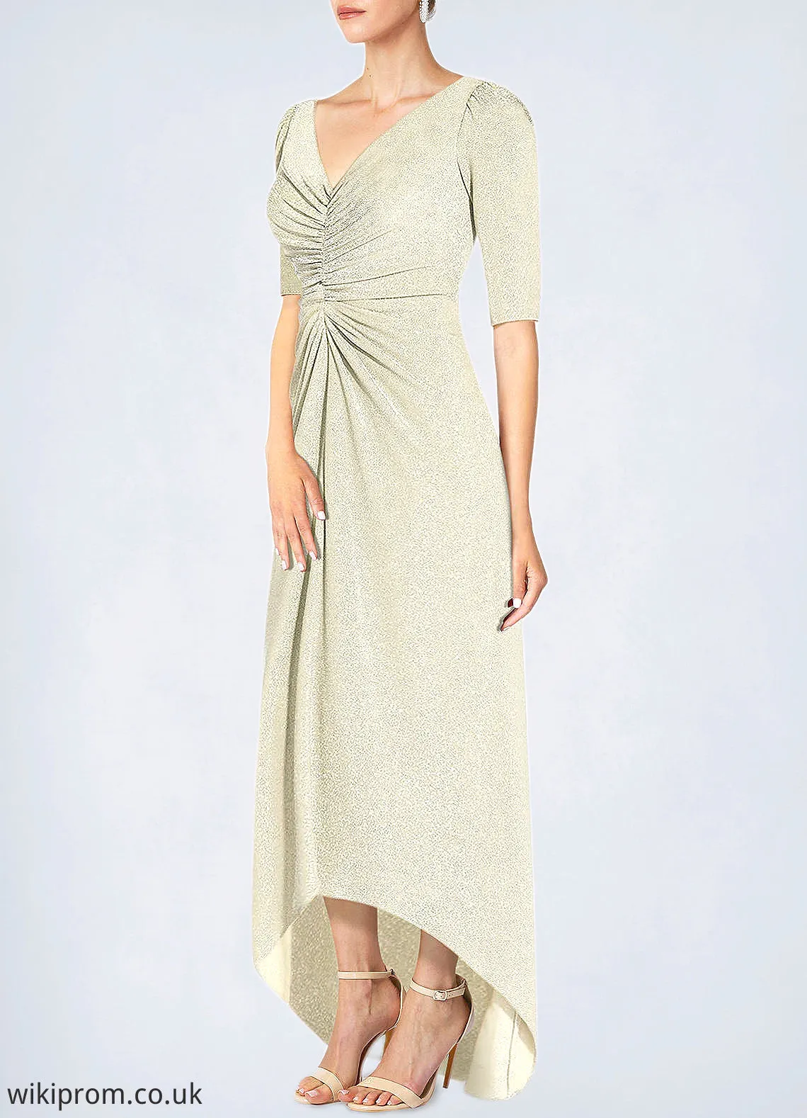 Rachael A-Line Ruched Metallic Knit Asymmetrical Dress SWKP0019962