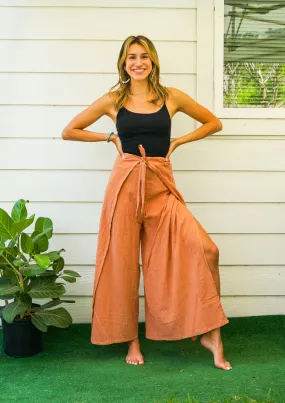 Raw Crinkled Cotton Palazzo Wrap Pants