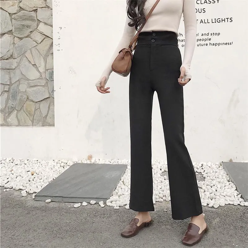 Retro Casual Black Brown High Waist Straight Pants