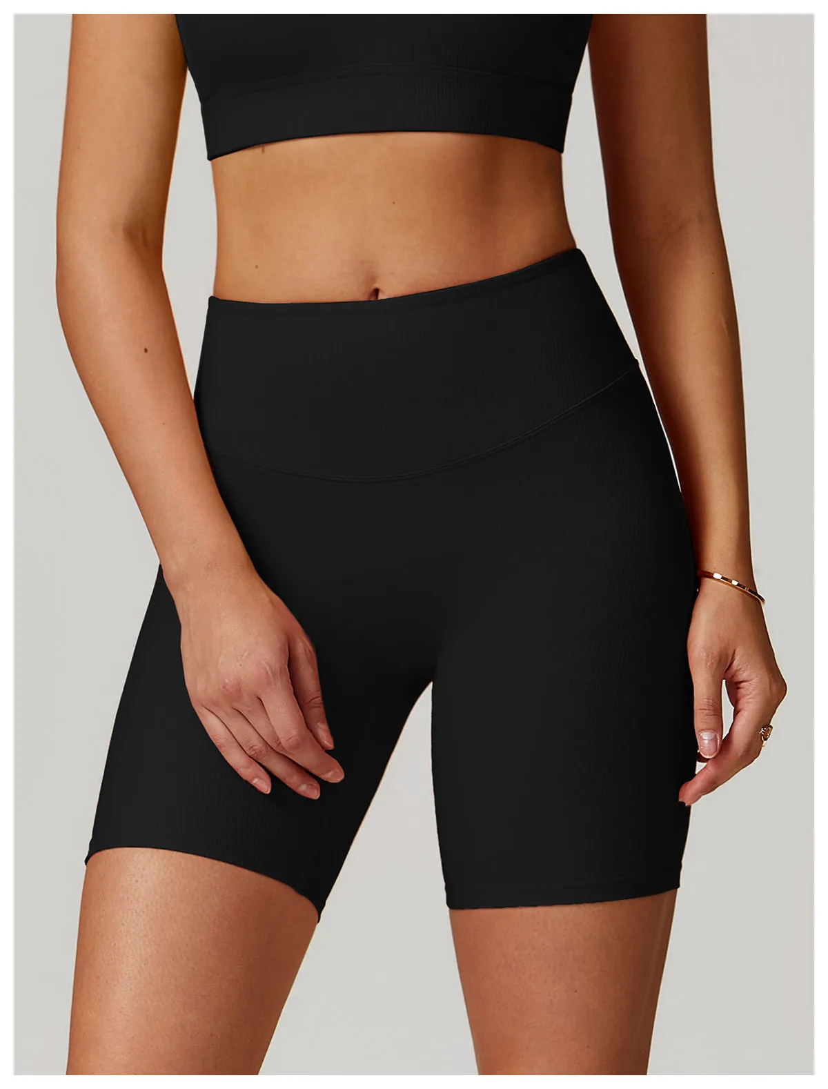 Ribbed High-Waist Sculpting Yoga Shorts