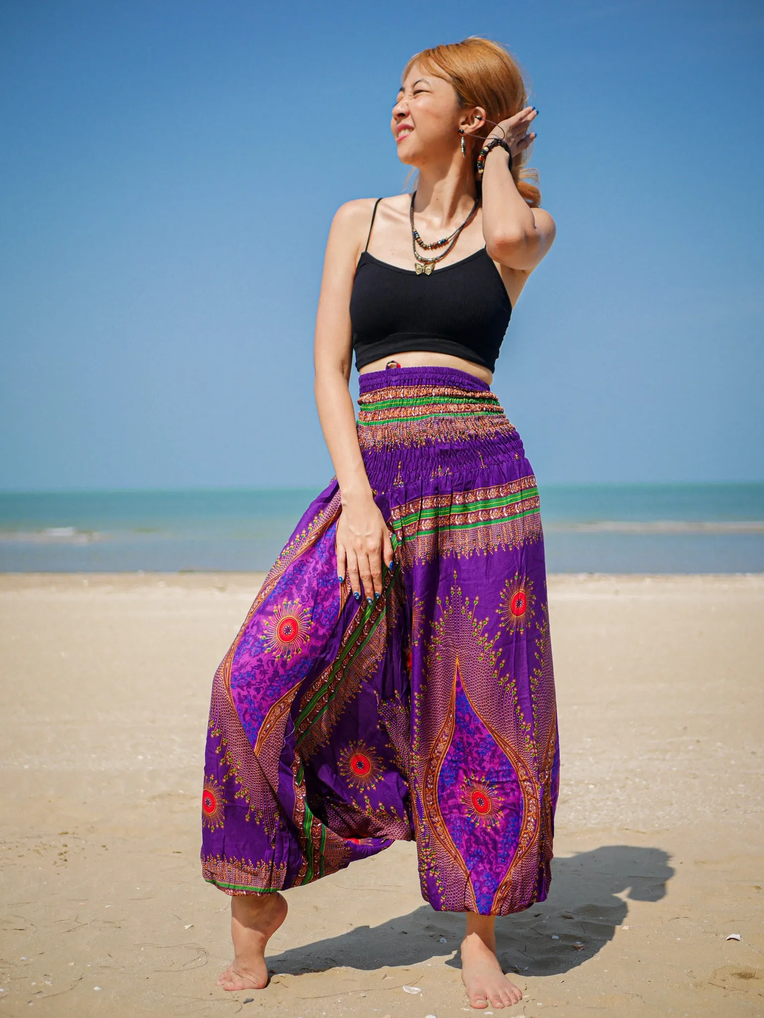 Rich Purple Peacock Low Cut Harem Pants