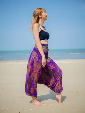 Rich Purple Peacock Low Cut Harem Pants