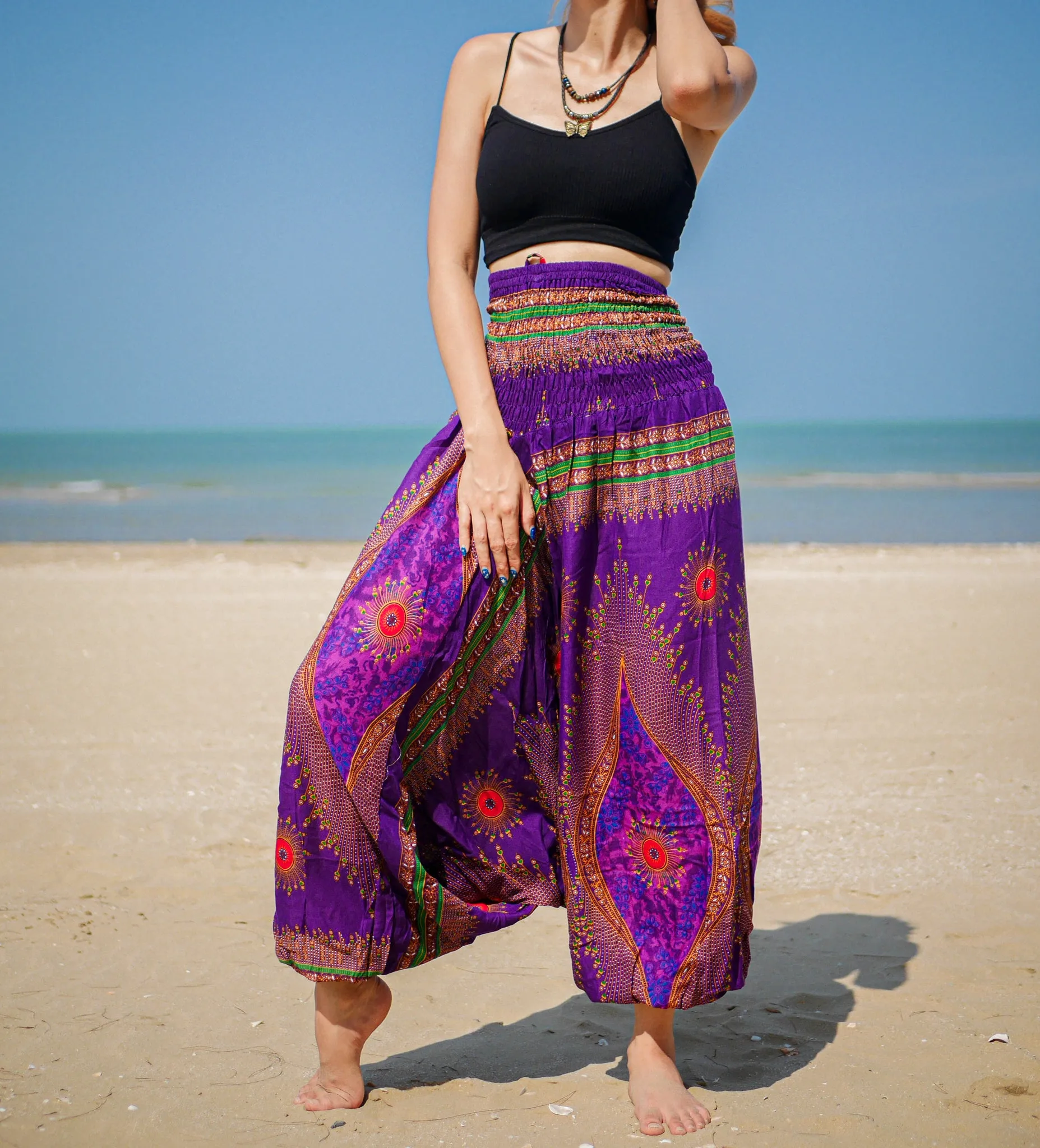 Rich Purple Peacock Low Cut Harem Pants