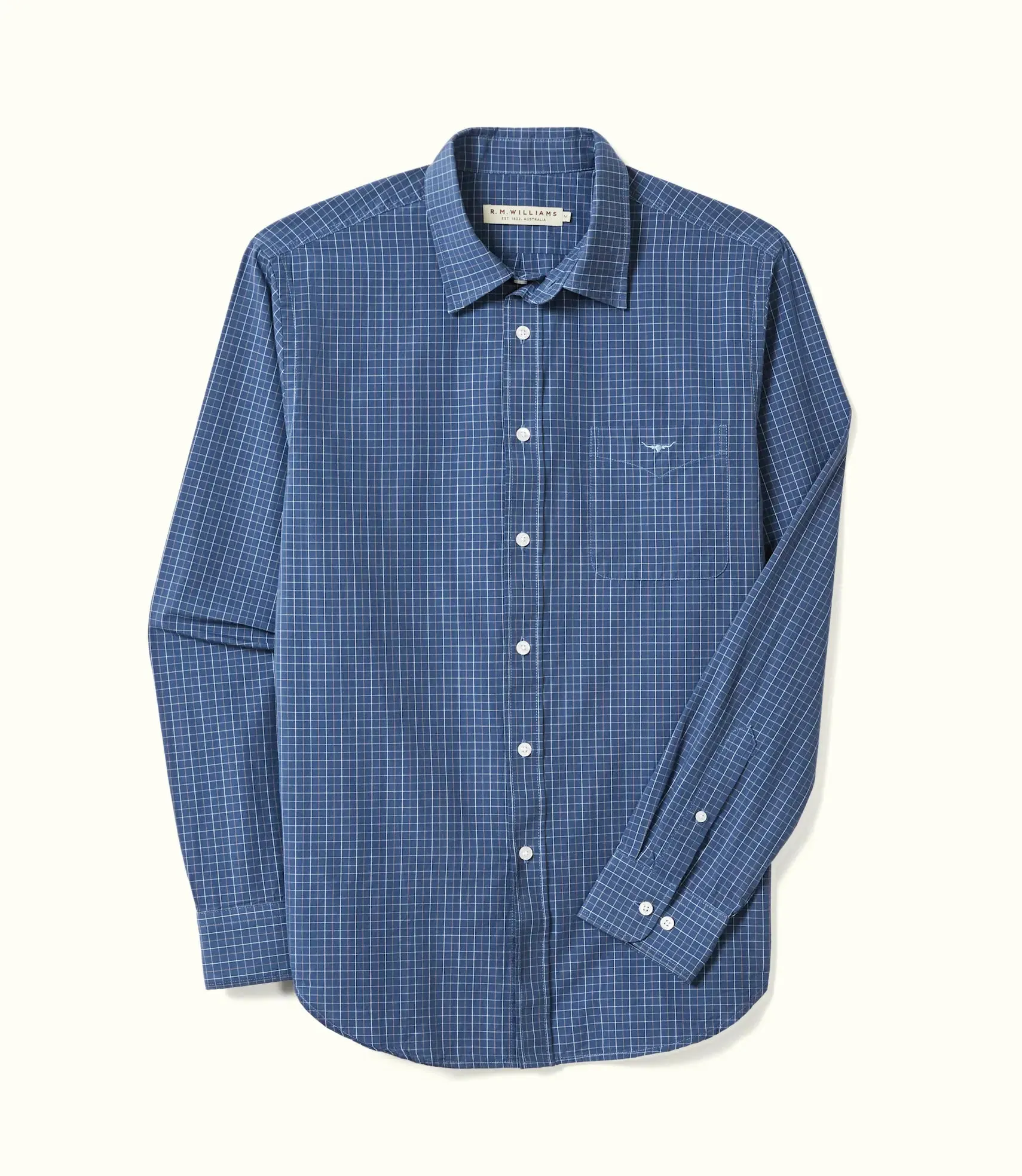 R.M.Williams - Regular Shirt - Poplin - Check - Navy, White & Tan