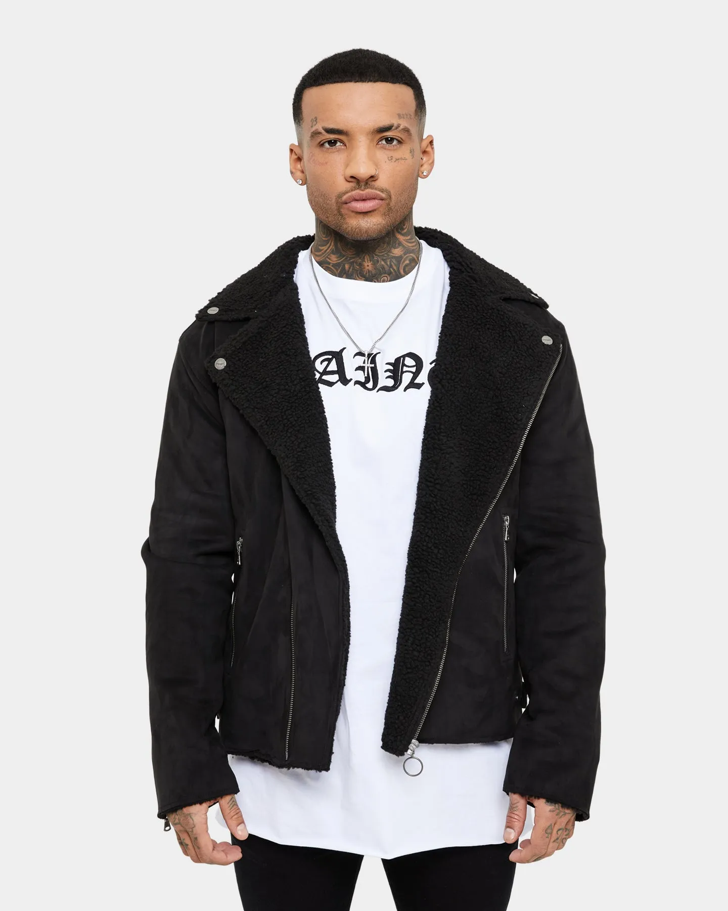 Saint Morta Imperial Sherpa Biker Jacket Black