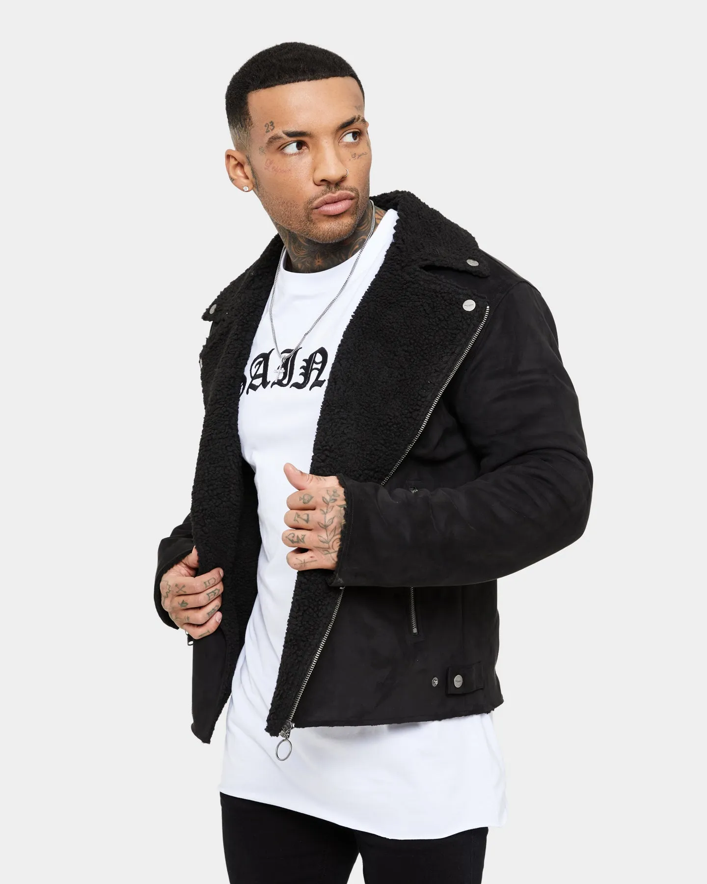 Saint Morta Imperial Sherpa Biker Jacket Black