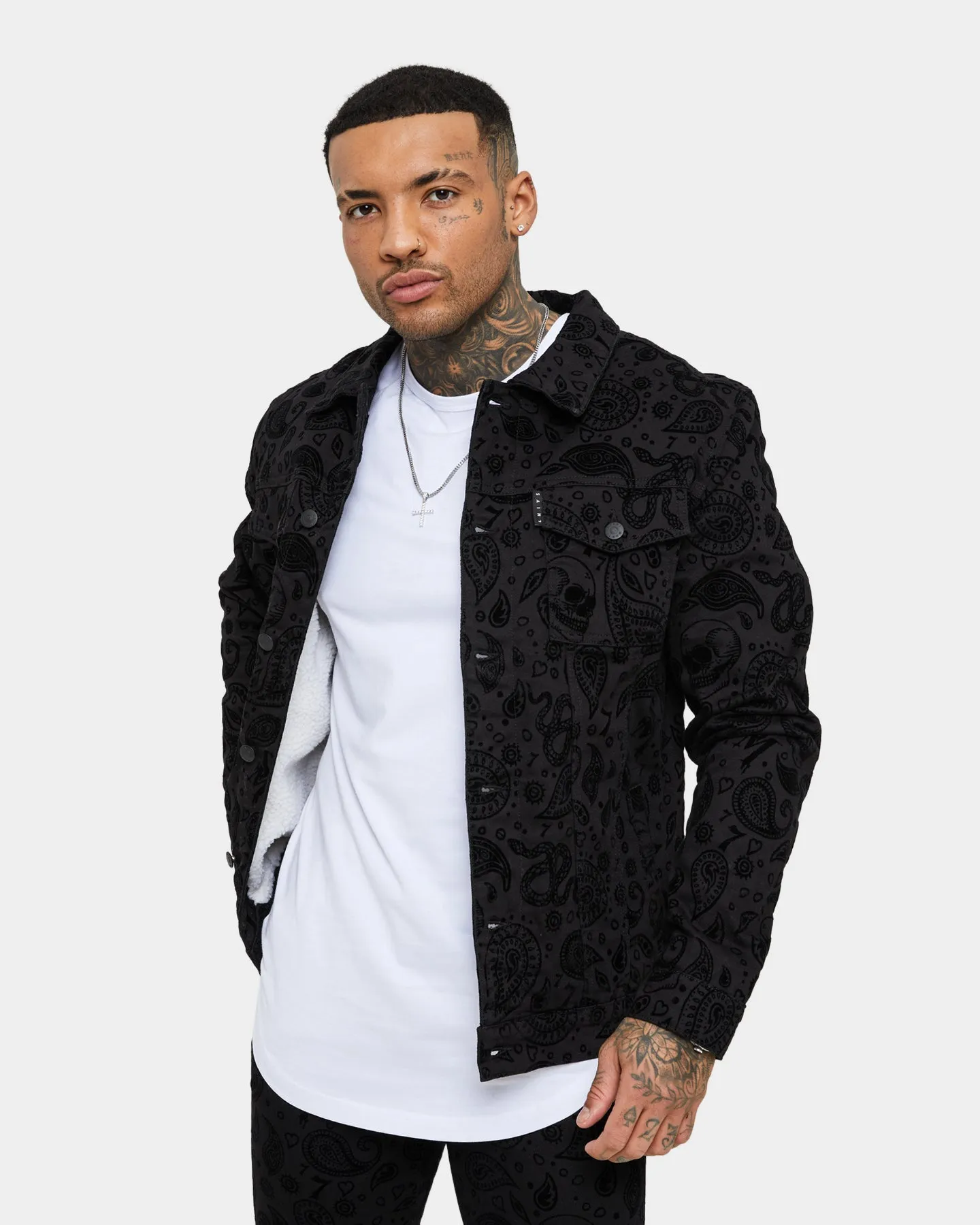 Saint Morta Paisley Skulls Sherpa Jacket Black/Black