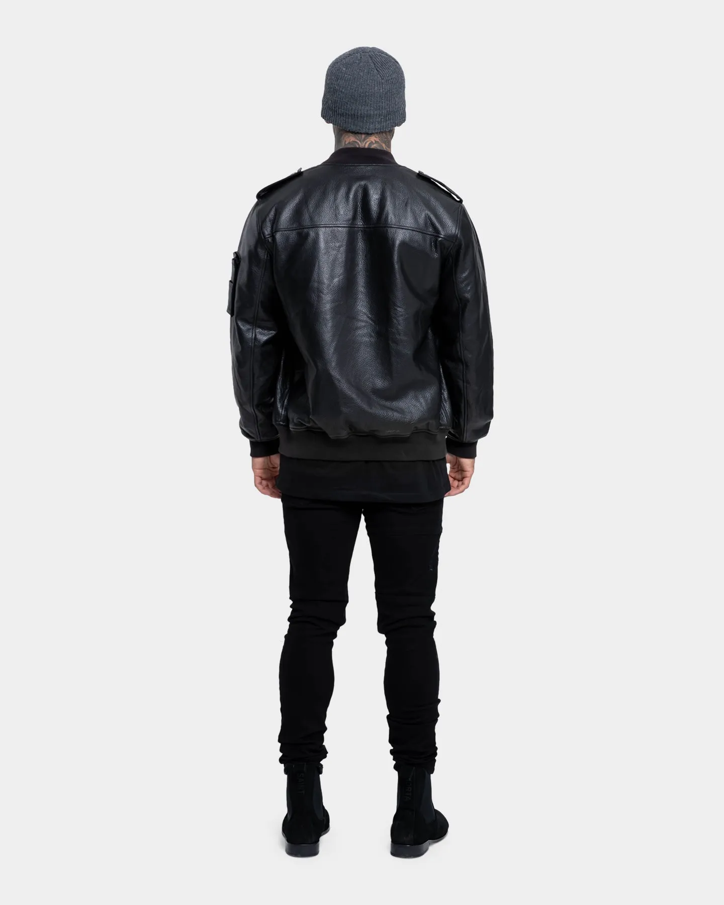 Saint Morta Staten Leather Bomber Jacket Black