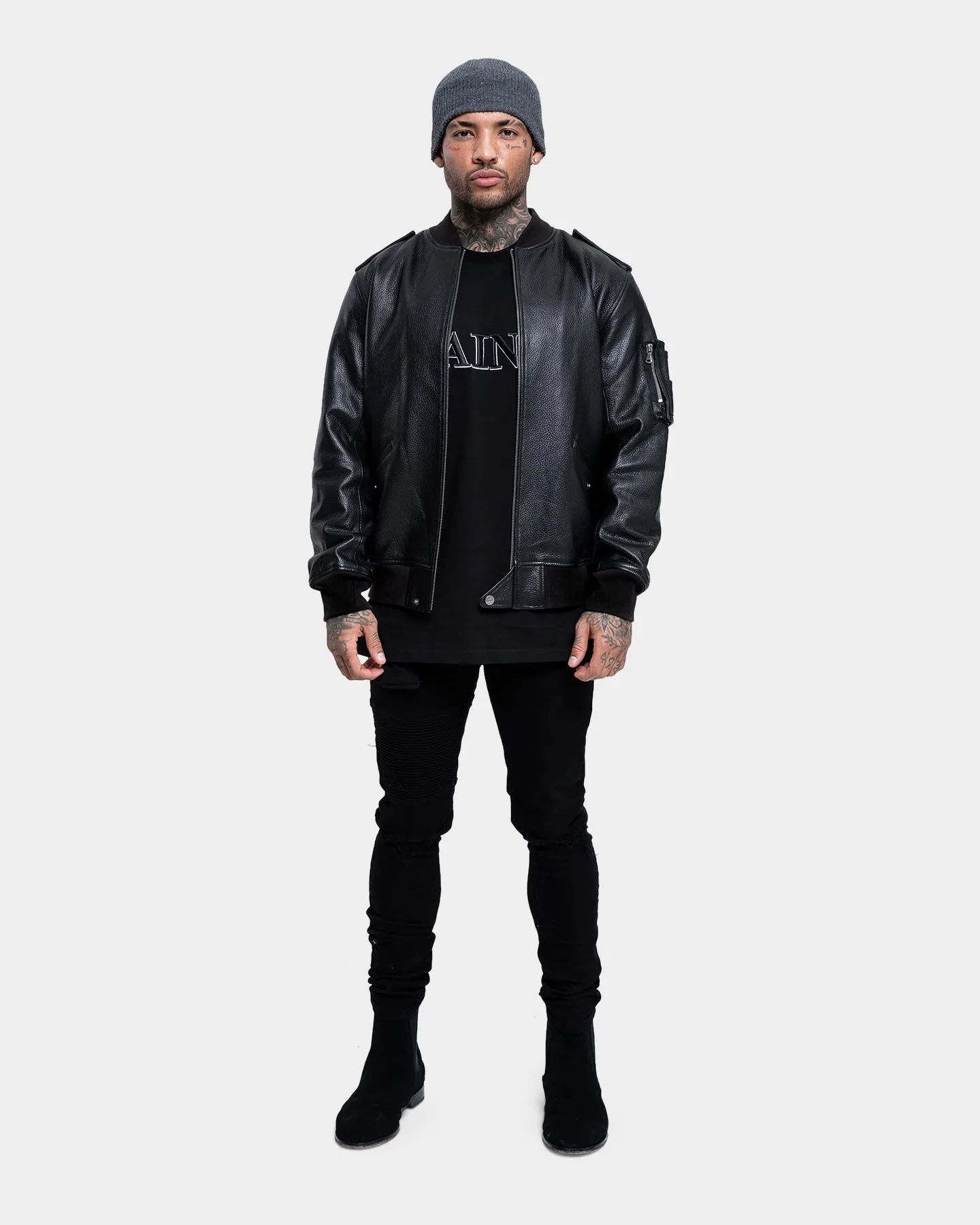 Saint Morta Staten Leather Bomber Jacket Black