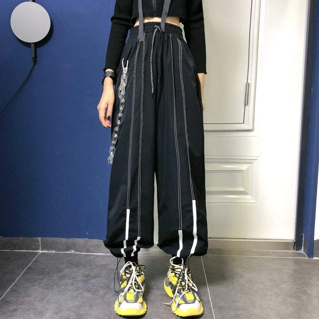 Sale Black Aesthetic High Elastic Waist Oversized Pants