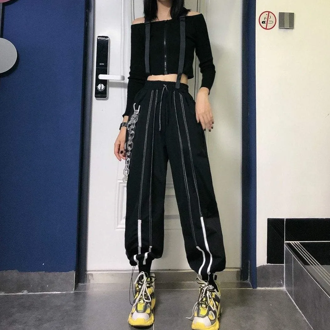 Sale Black Aesthetic High Elastic Waist Oversized Pants