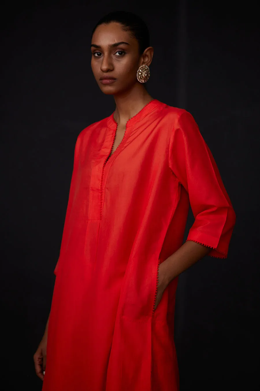 Scarlet Red Tunic & Embroidered Pant Set