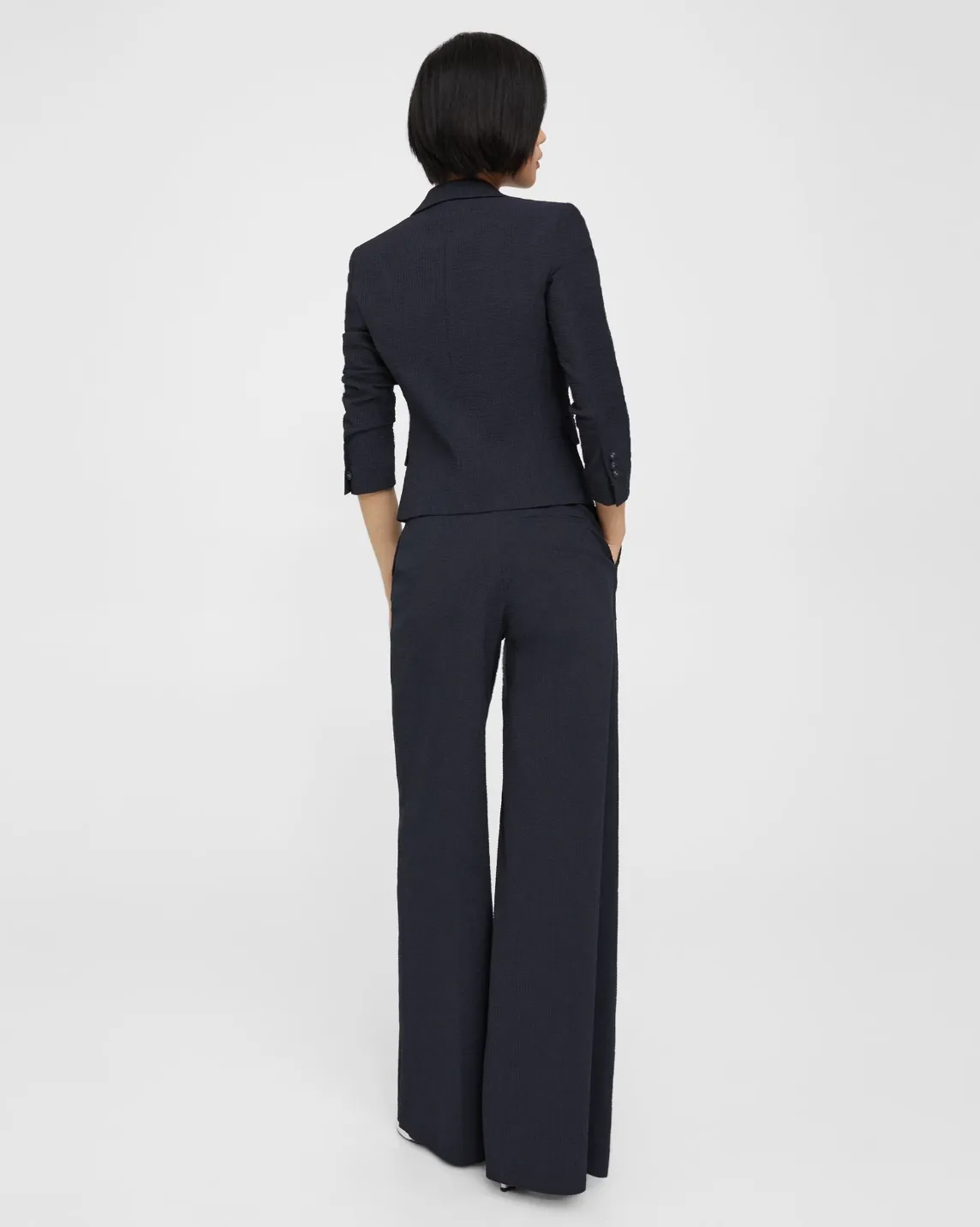 Seersucker High-Waist Wide-Leg Pant - Navy