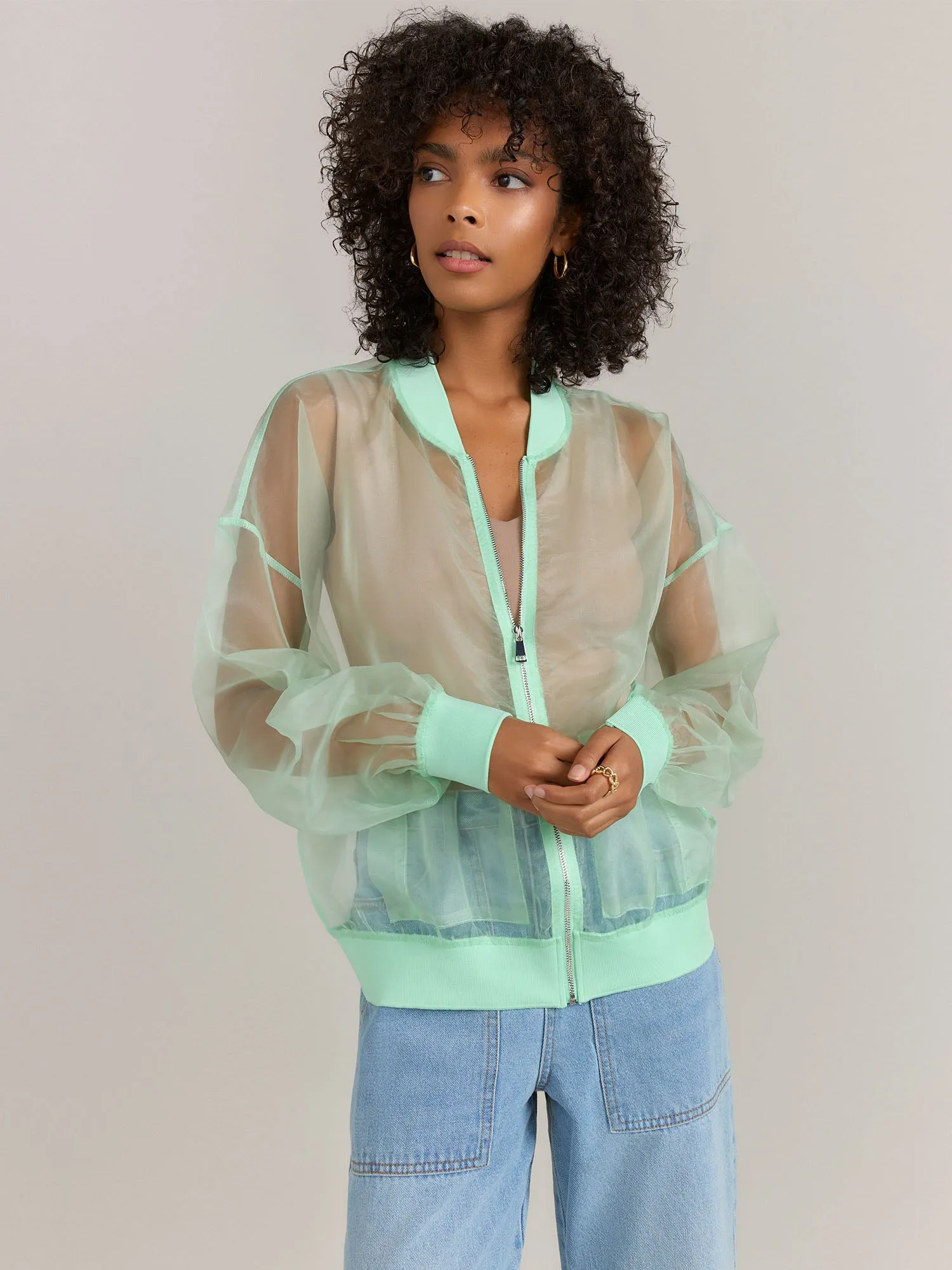 Sheer Organza Bomber Jacket