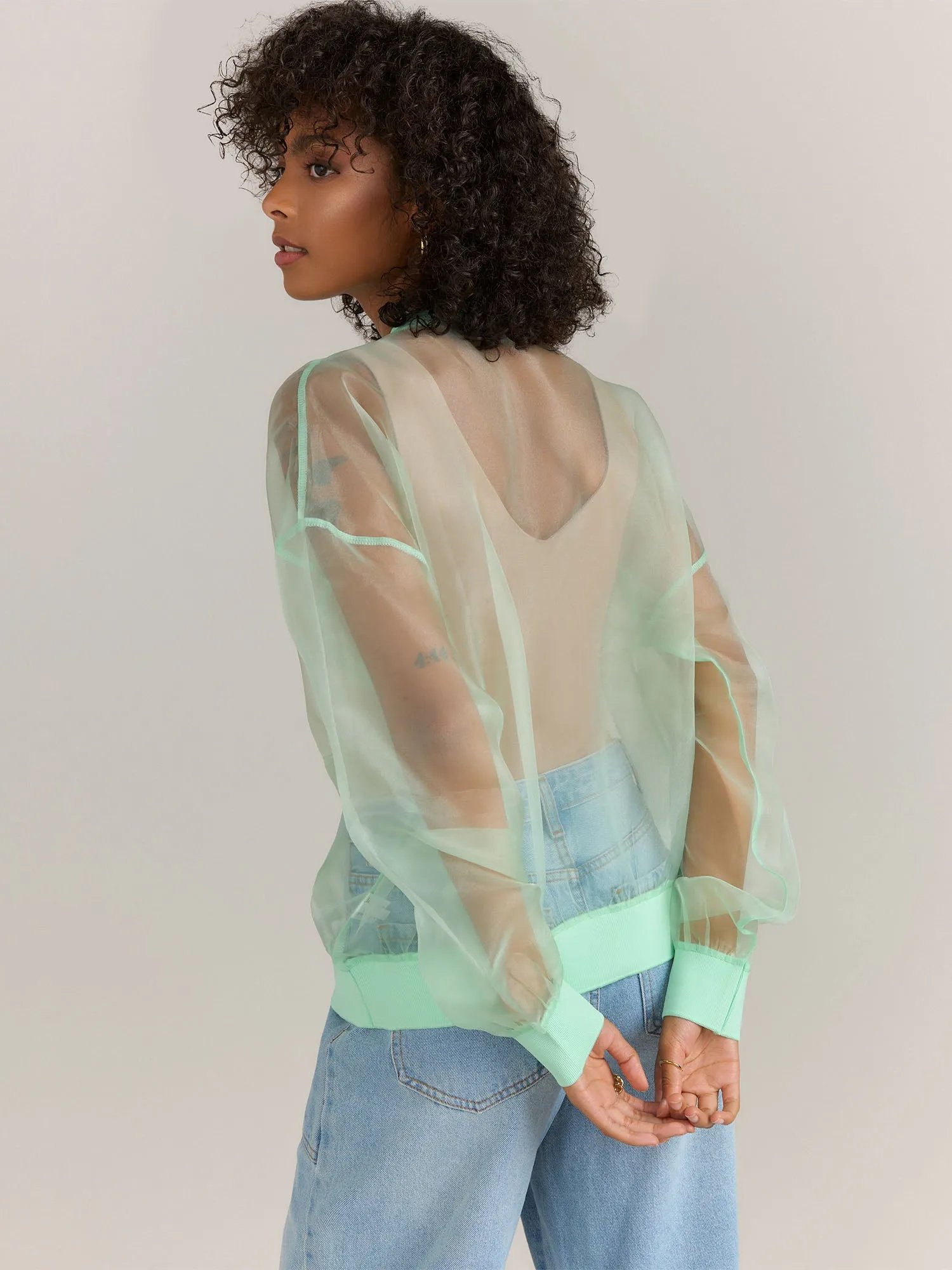 Sheer Organza Bomber Jacket