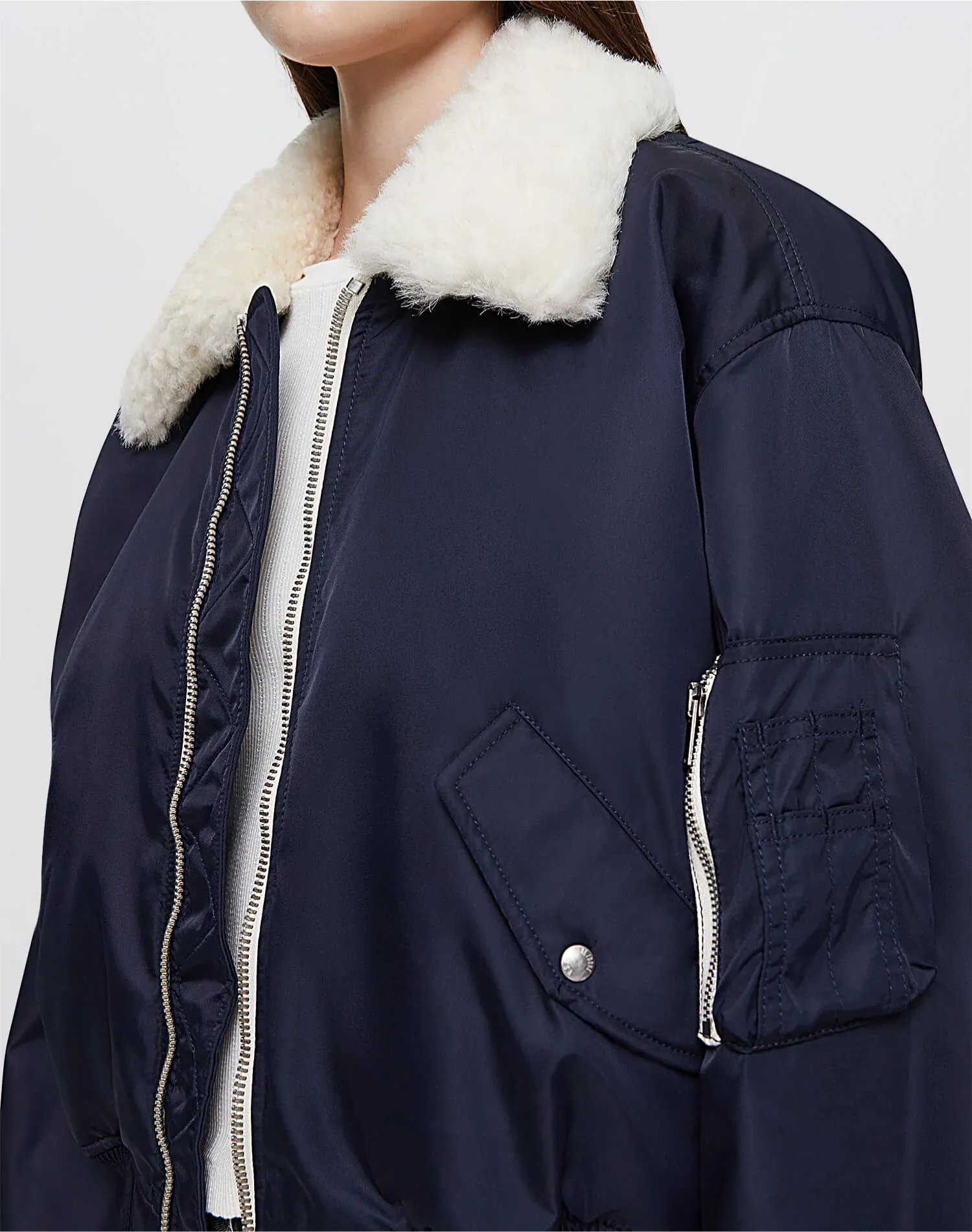 Shrunken Bomber Jacket | Navy Blue