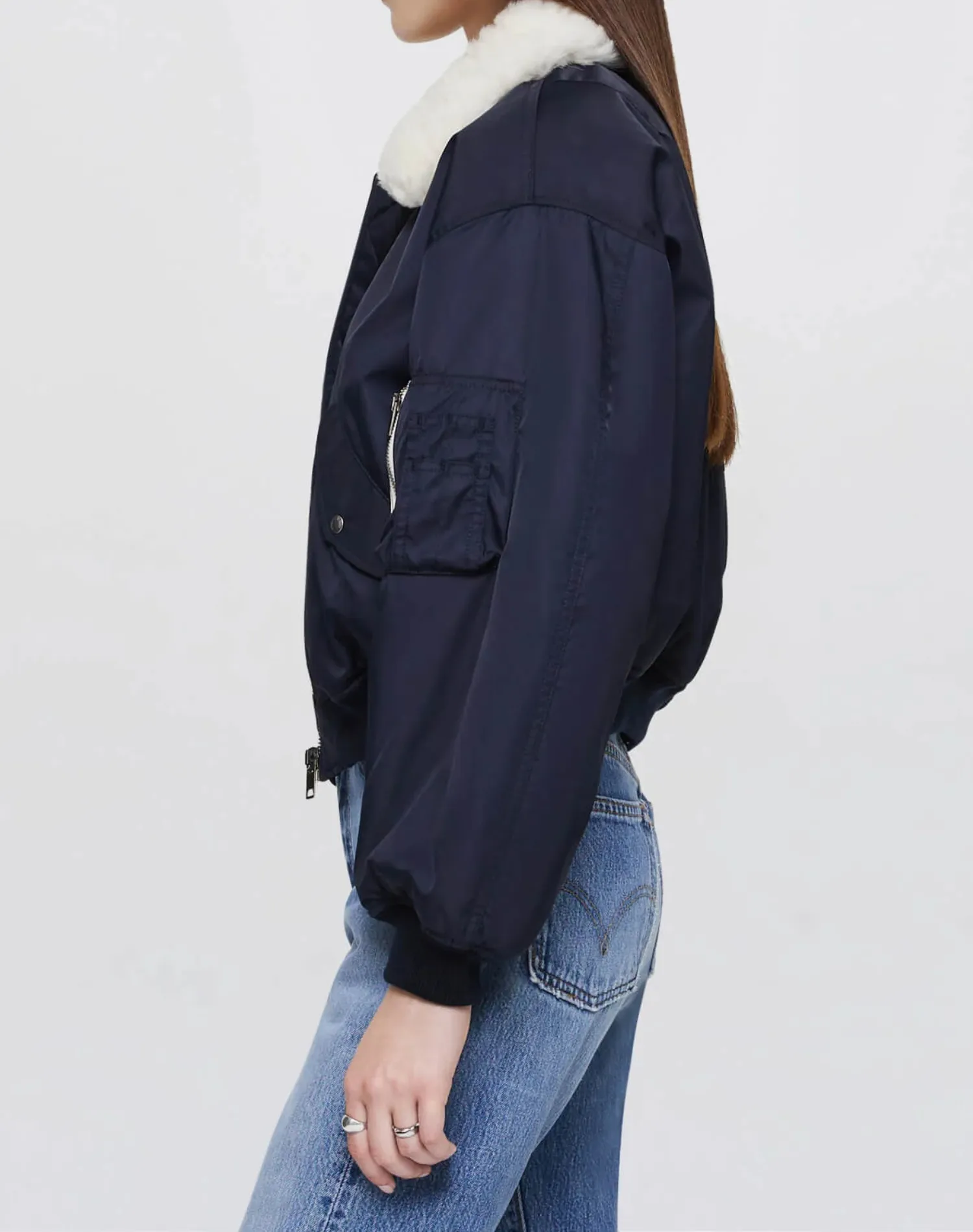 Shrunken Bomber Jacket | Navy Blue