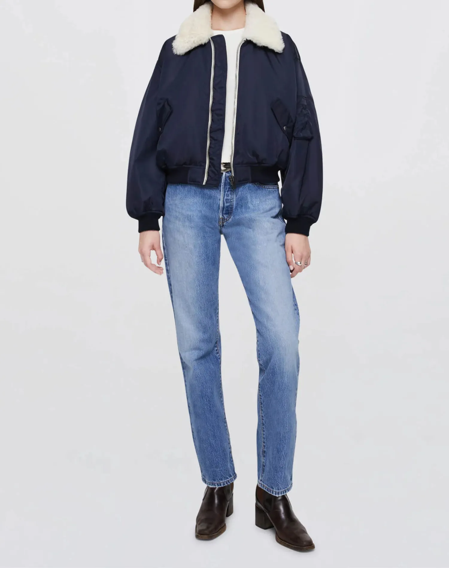 Shrunken Bomber Jacket | Navy Blue