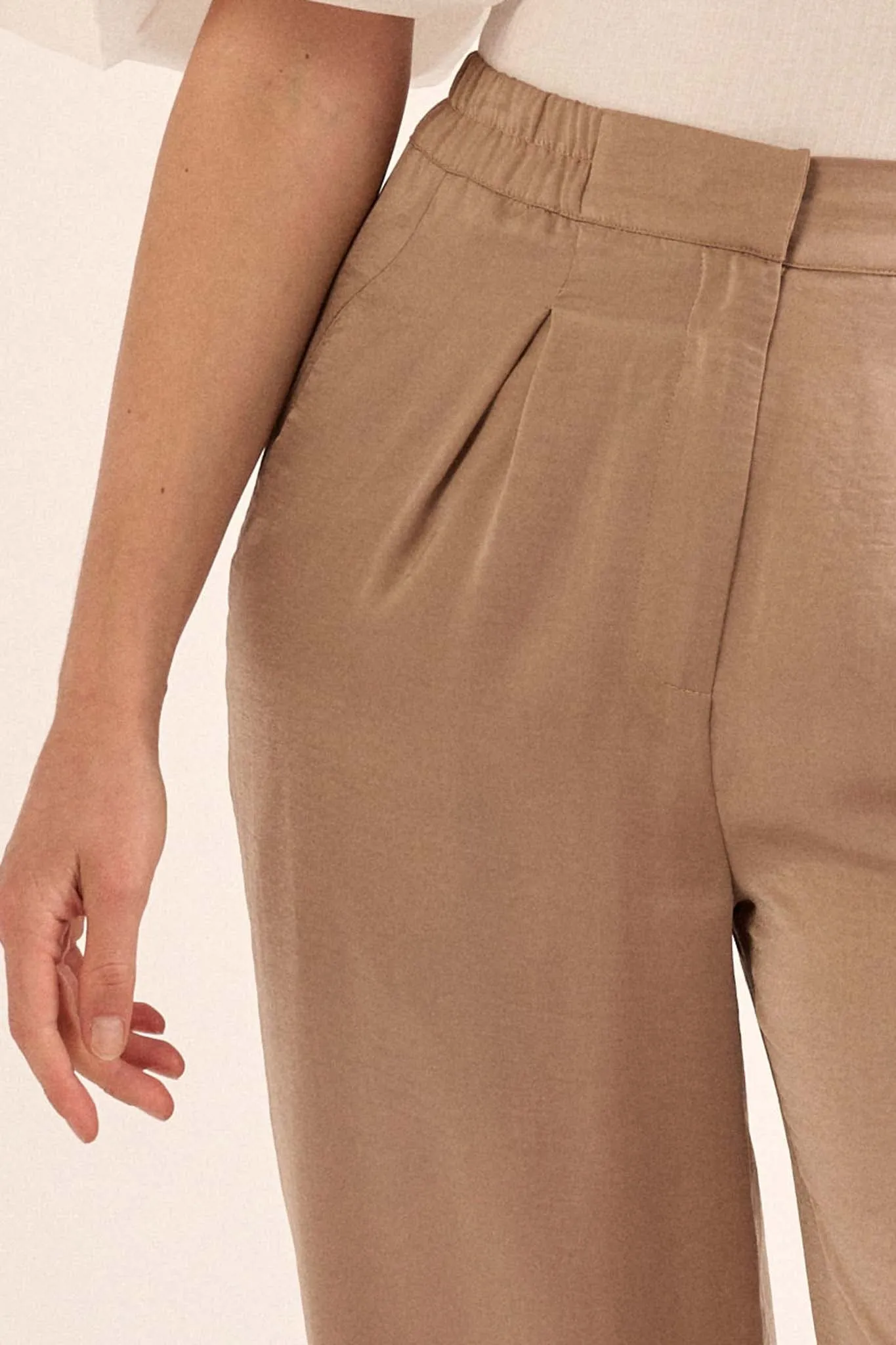 Silk Road Washed Satin Pleated Wide-Leg Pants