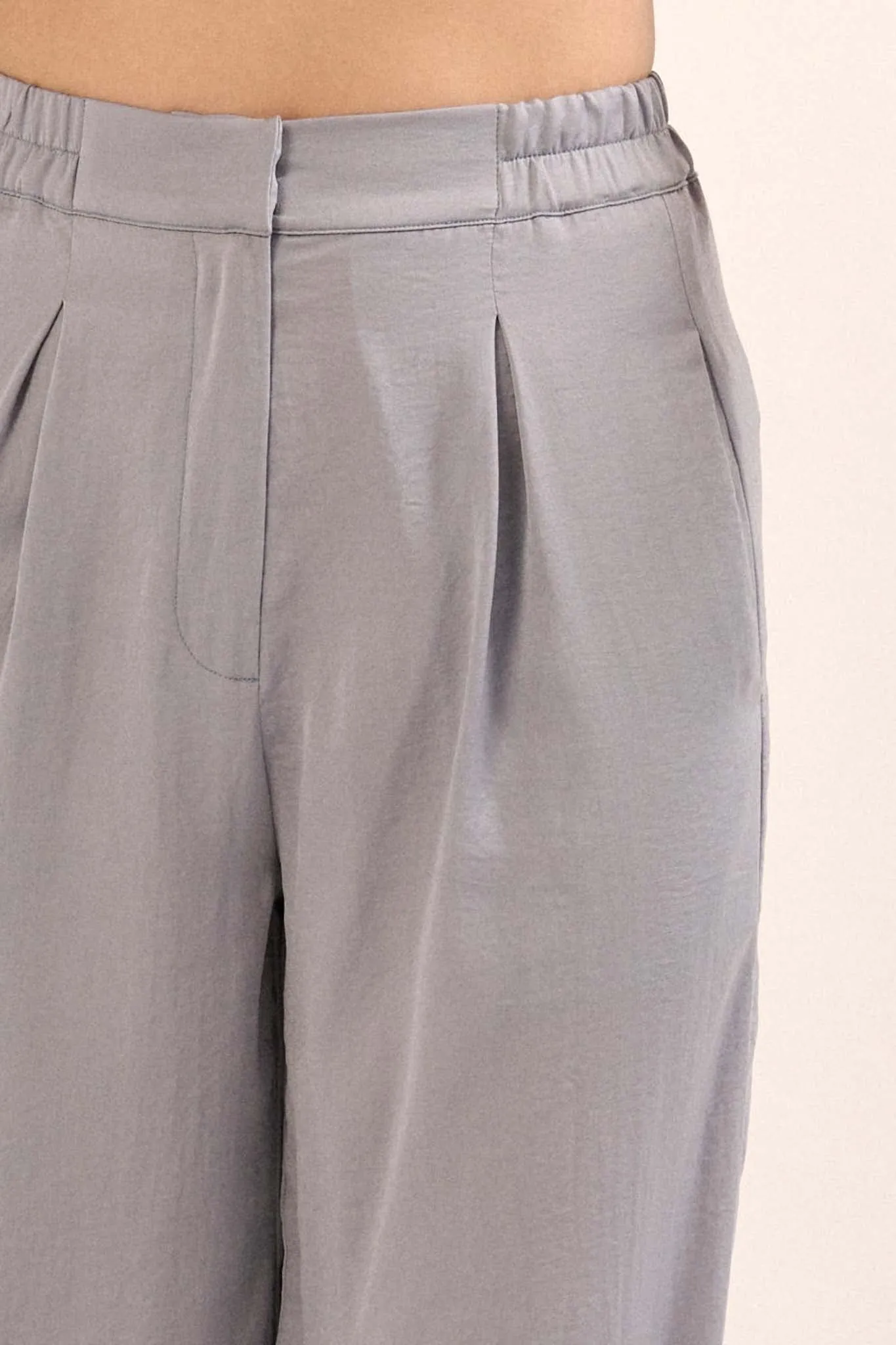 Silk Road Washed Satin Pleated Wide-Leg Pants