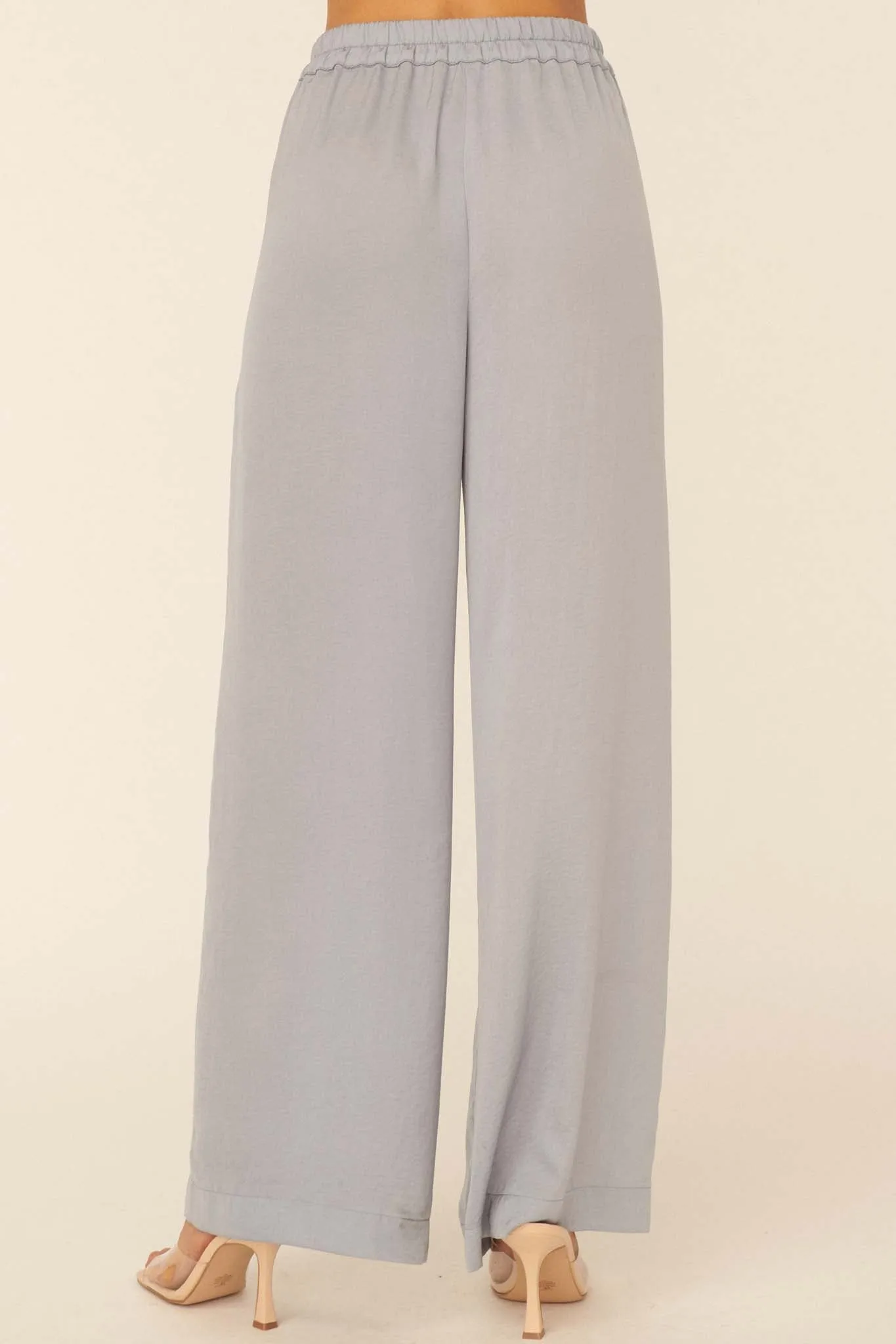 Silk Road Washed Satin Pleated Wide-Leg Pants