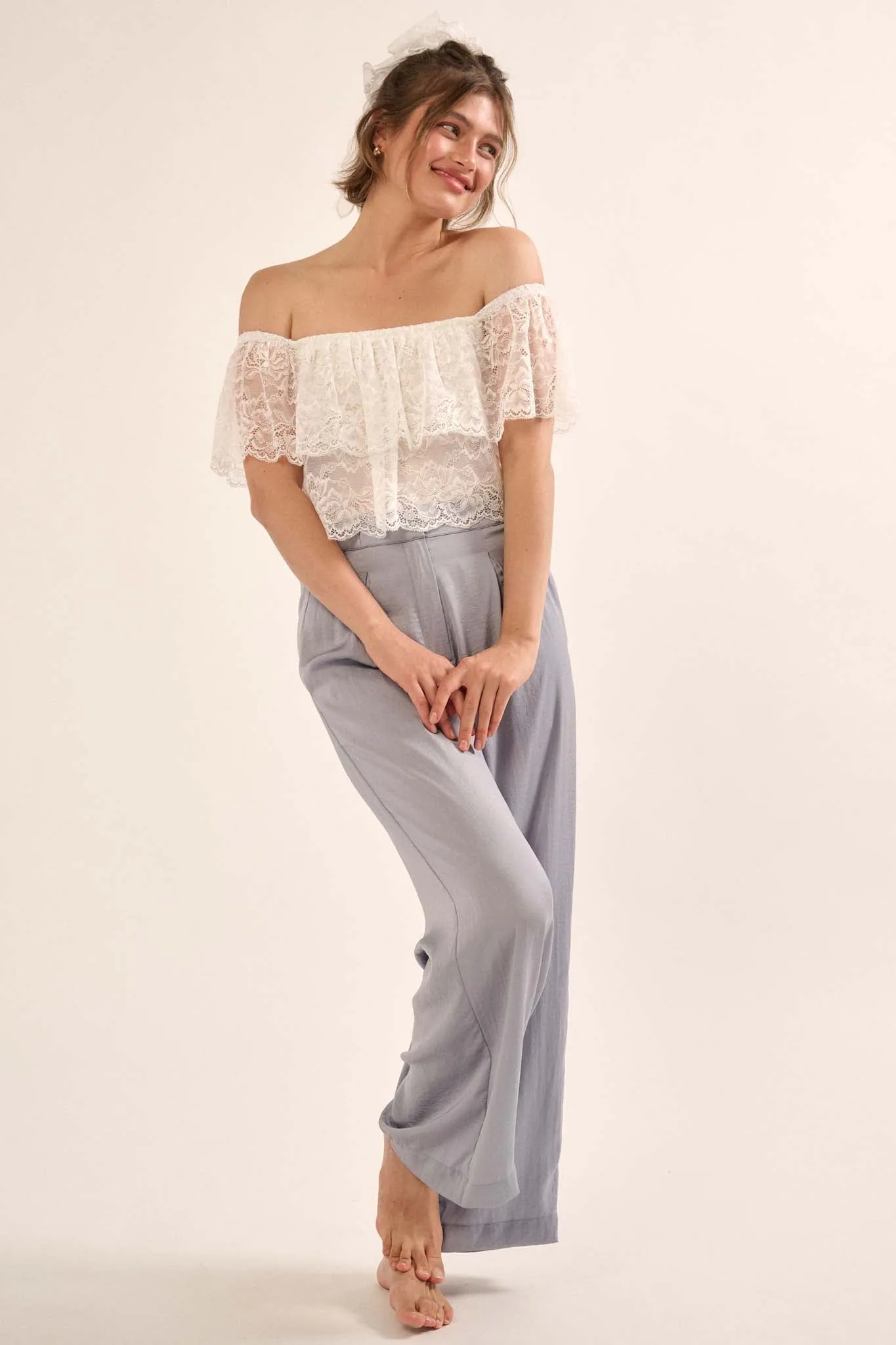 Silk Road Washed Satin Pleated Wide-Leg Pants