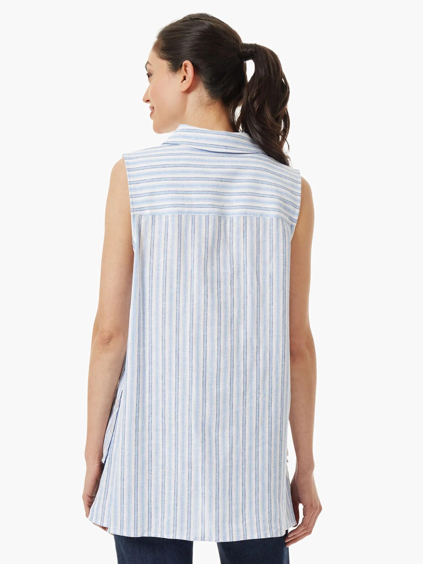 Sleeveless Striped Linen-Blend Tunic