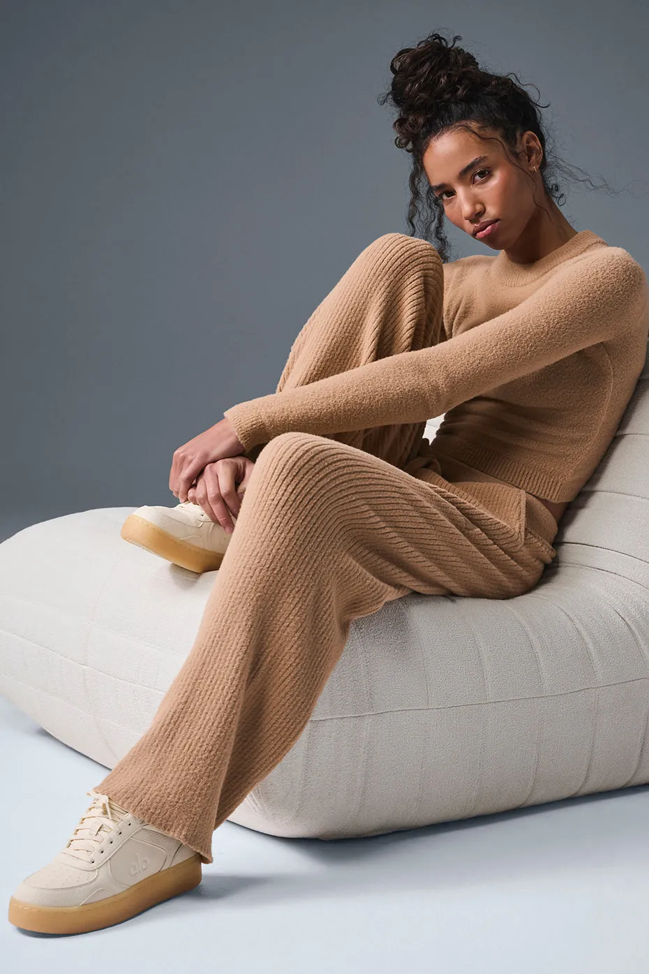 Snuggle Up Sweater High-Waist Wide Leg Pant - Toasted Almond