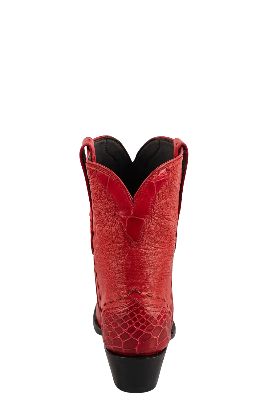 Stallion Women's Smooth Ostrich & Alligator Boots - Red