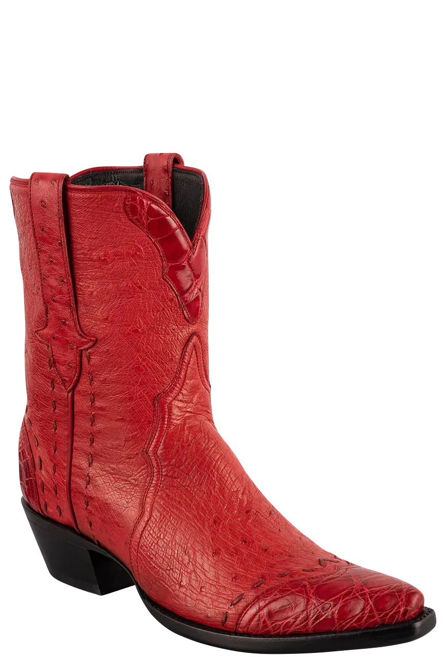 Stallion Women's Smooth Ostrich & Alligator Boots - Red